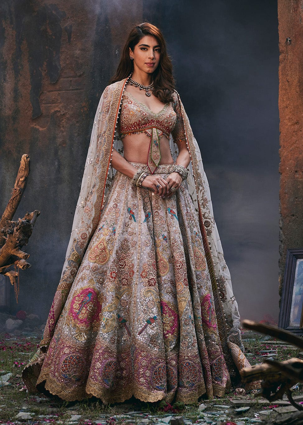 Pale Birch Hued Occidental Textile Lehenga