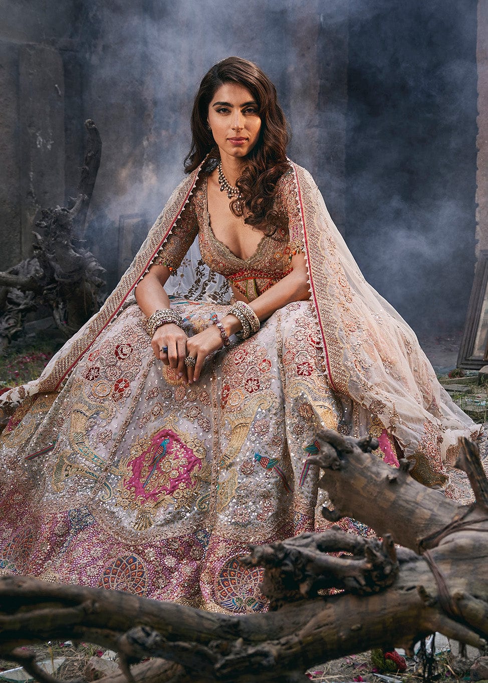Pale Birch Hued Occidental Textile Lehenga