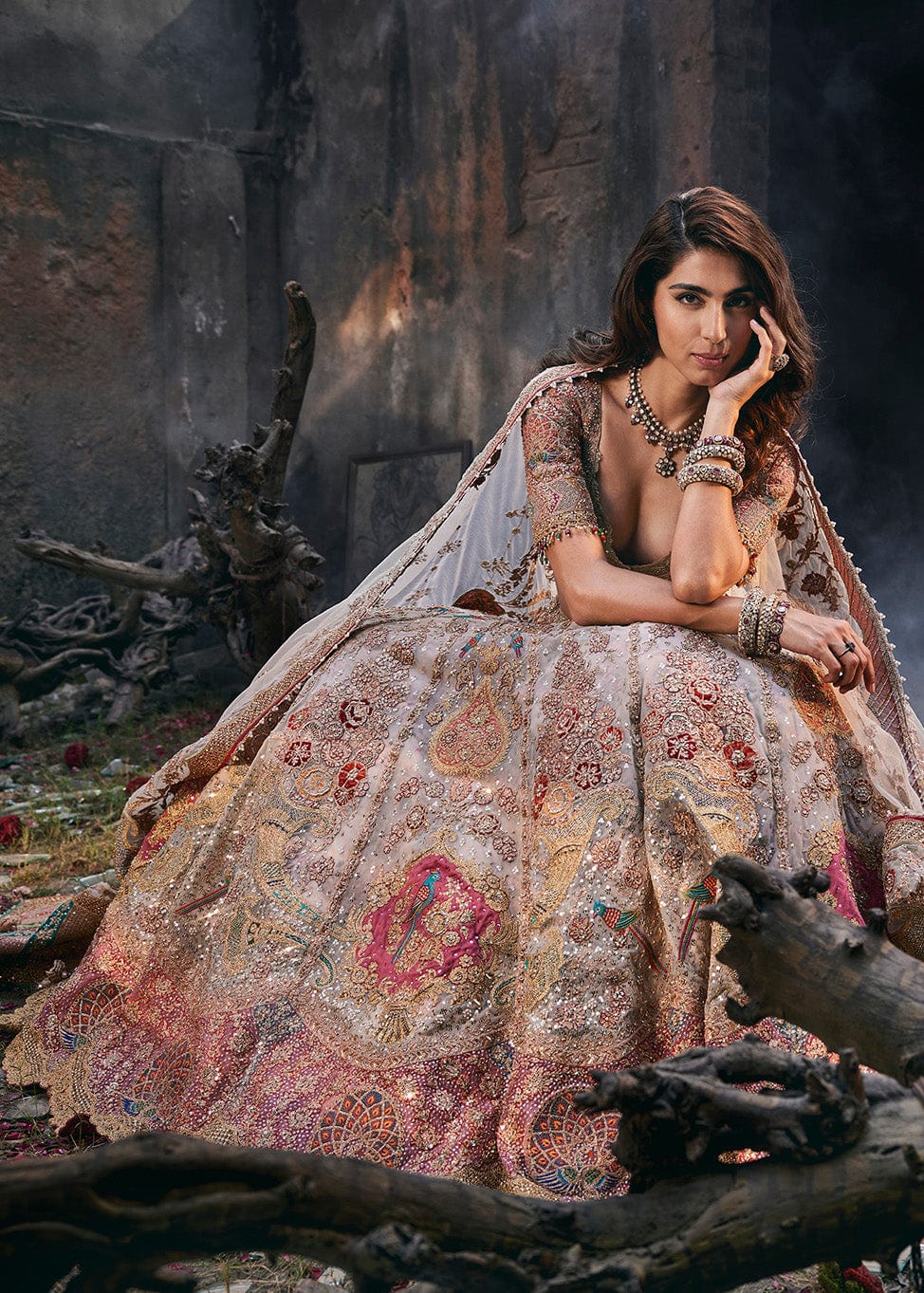 Pale Birch Hued Occidental Textile Lehenga