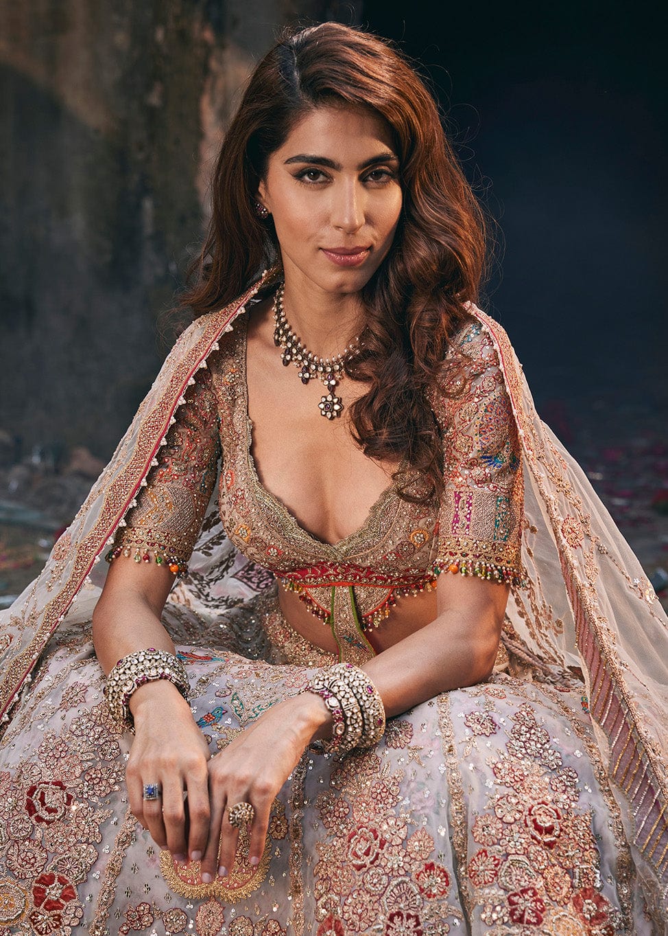 Pale Birch Hued Occidental Textile Lehenga
