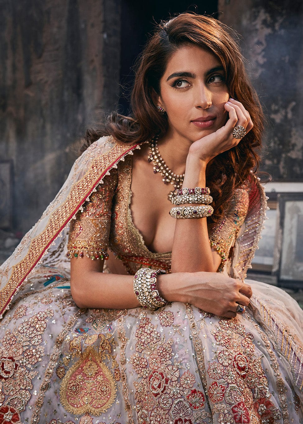 Pale Birch Hued Occidental Textile Lehenga