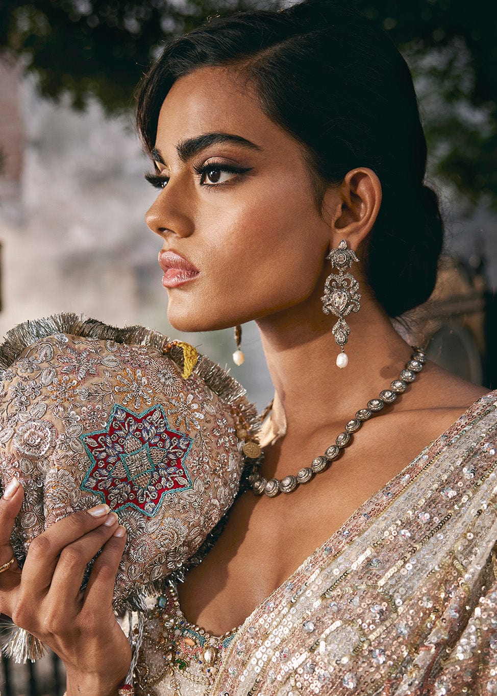 Ivory Pietra Dura Tulle Saree