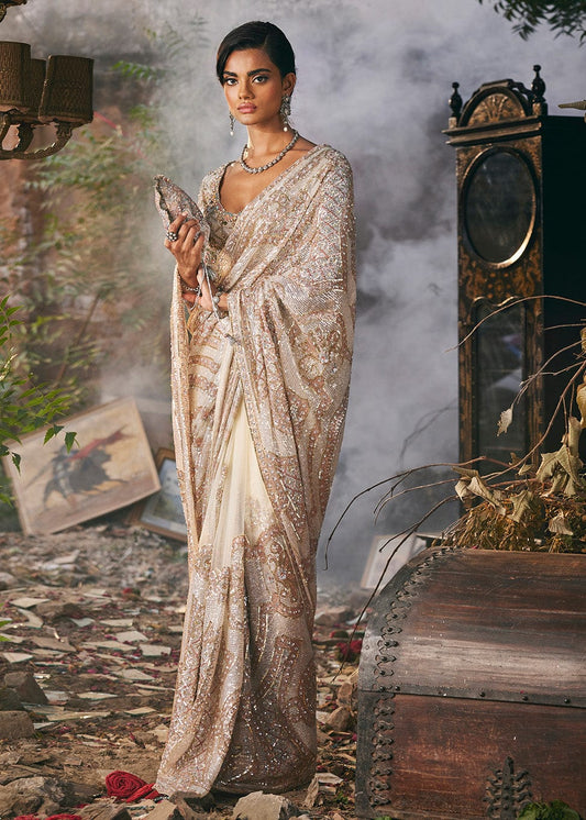 Ivory Pietra Dura Tulle Saree
