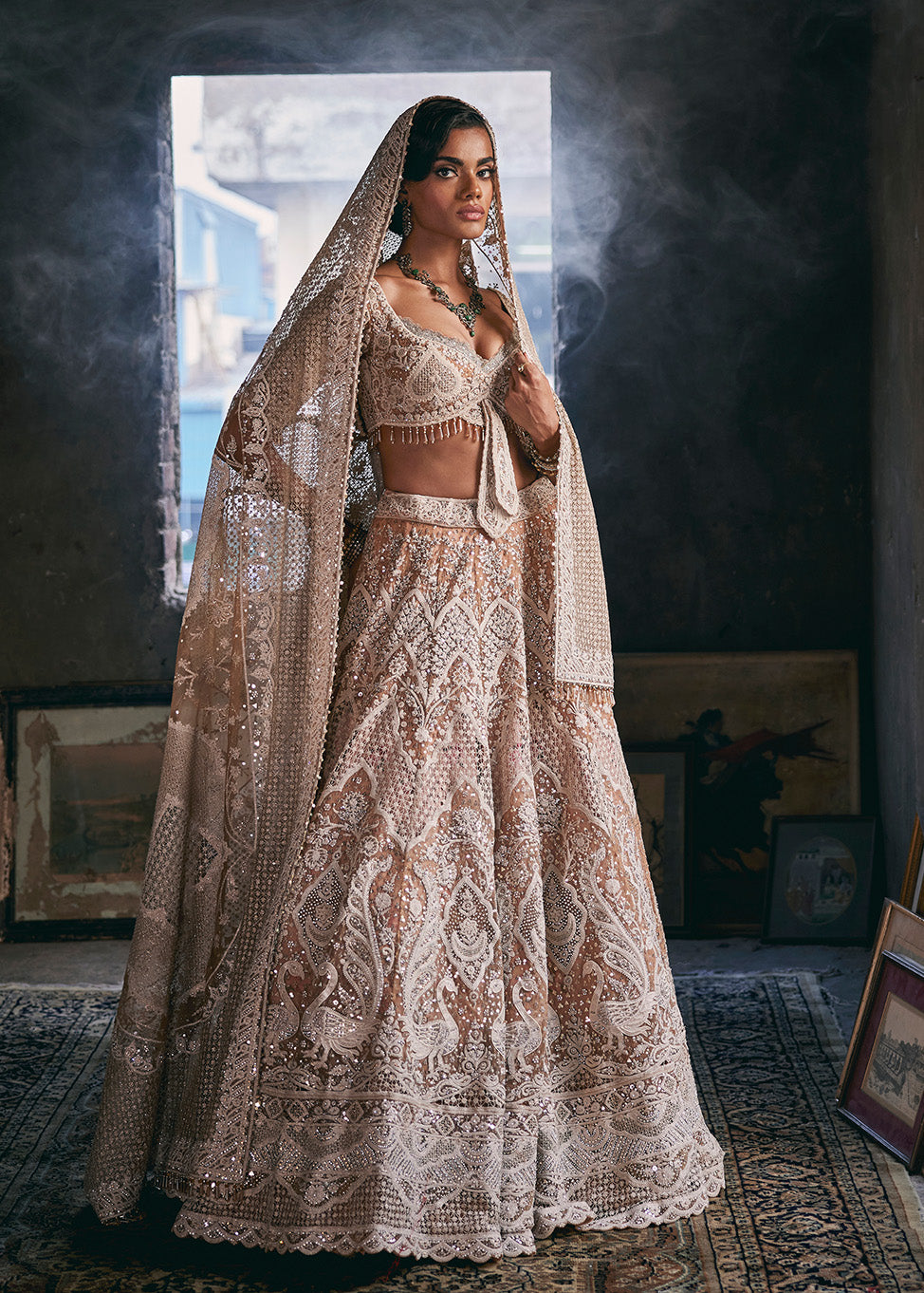 Ivory and Beige Filigree Lehenga