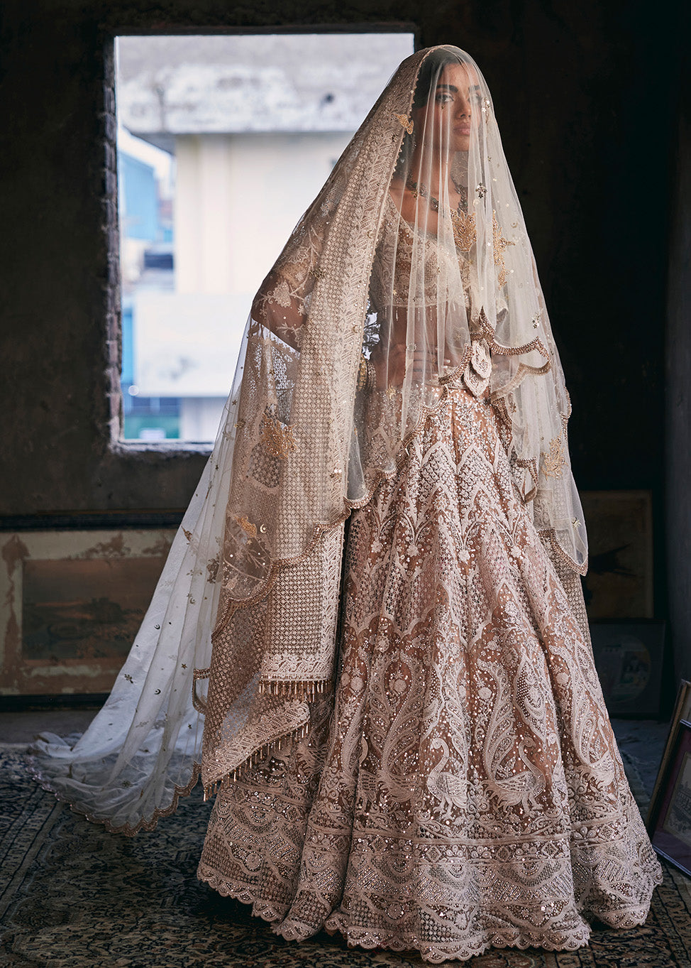 Ivory and Beige Filigree Lehenga
