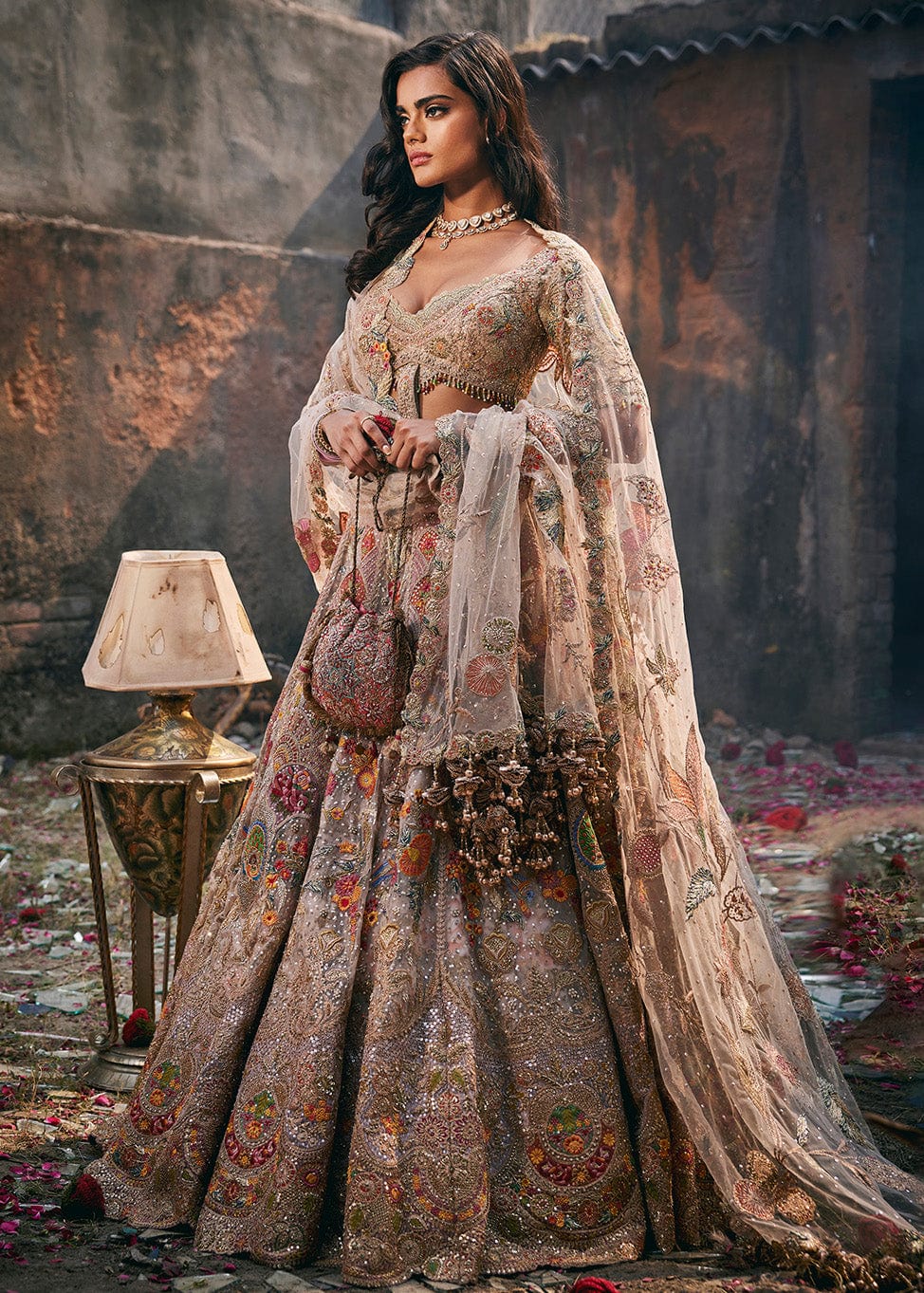 Pale Birch Hued Victorian Lehenga