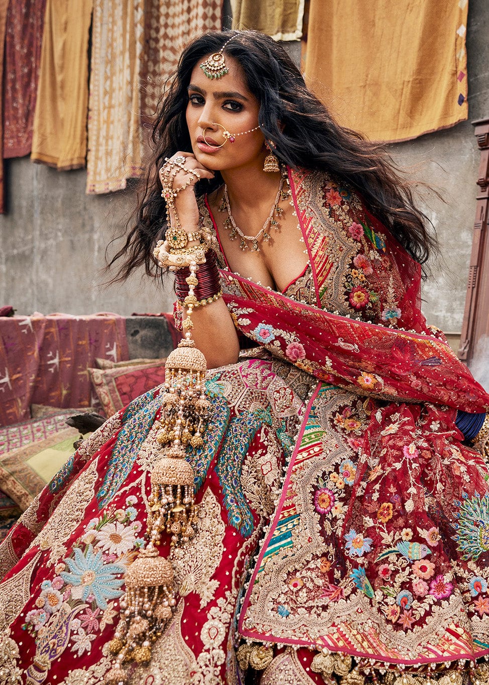 Deep Maroon 'Peacock Plumage' Lehenga Set