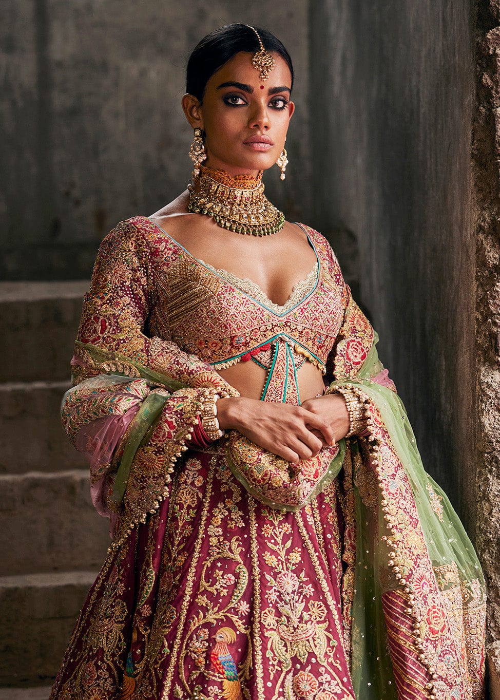 Deep Ruby Pink Vintage Occidental Lehenga