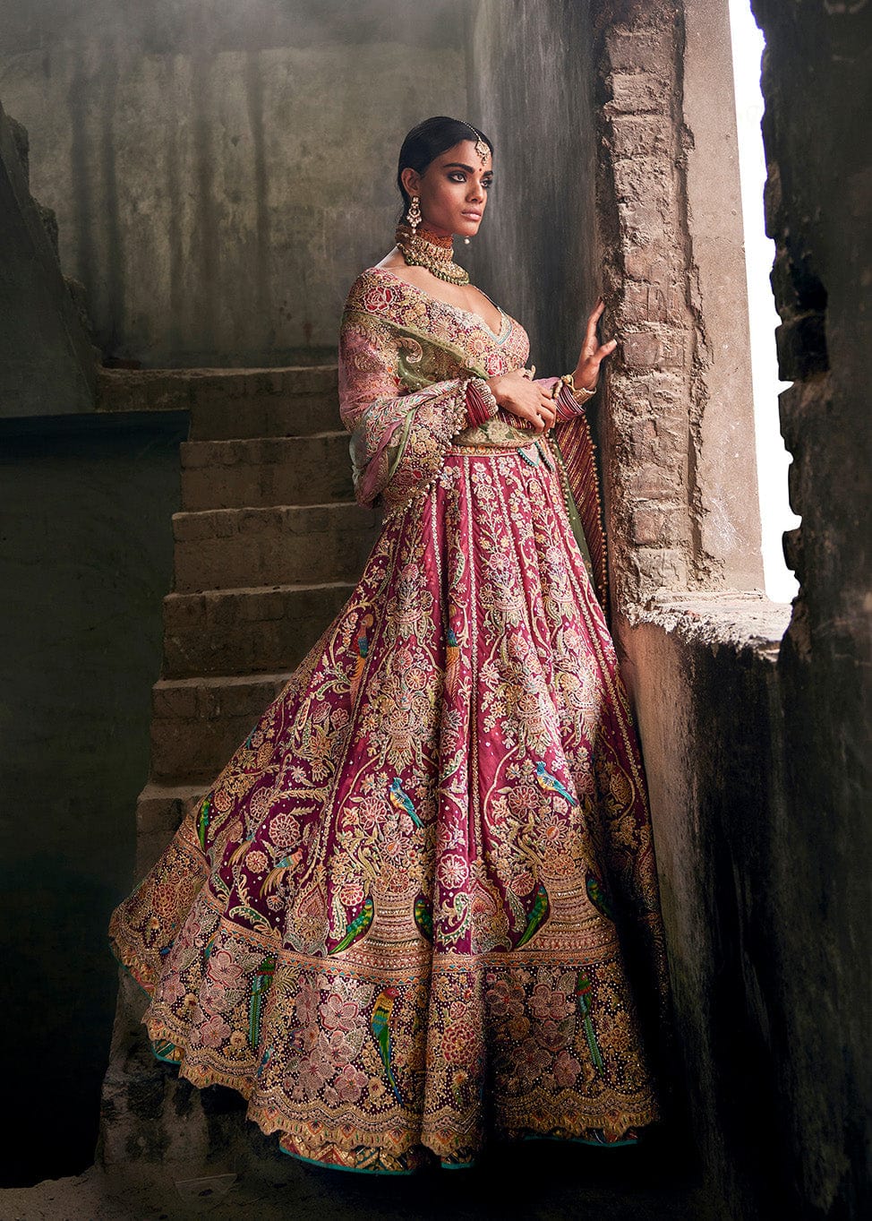 Deep Ruby Pink Vintage Occidental Lehenga