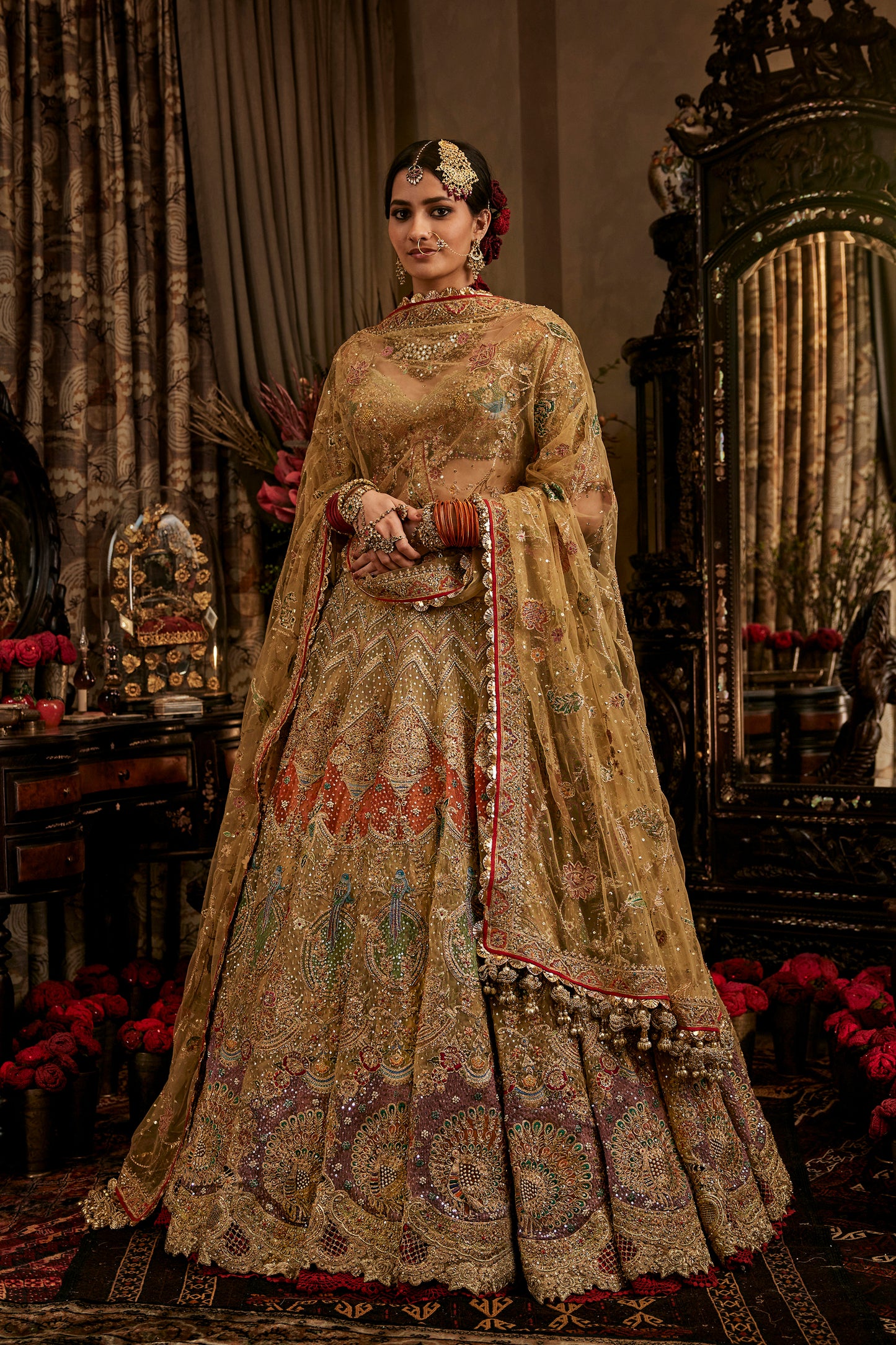 Mustard Gold Tulle Lehenga
