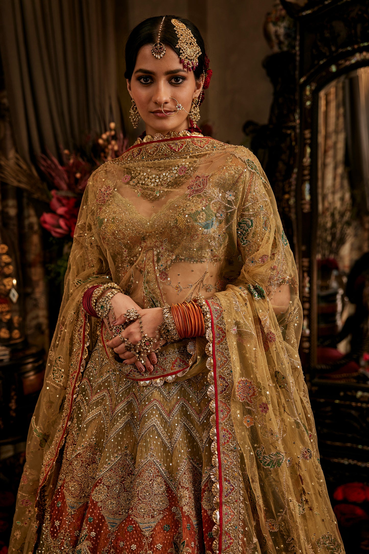 Mustard Gold Tulle Lehenga