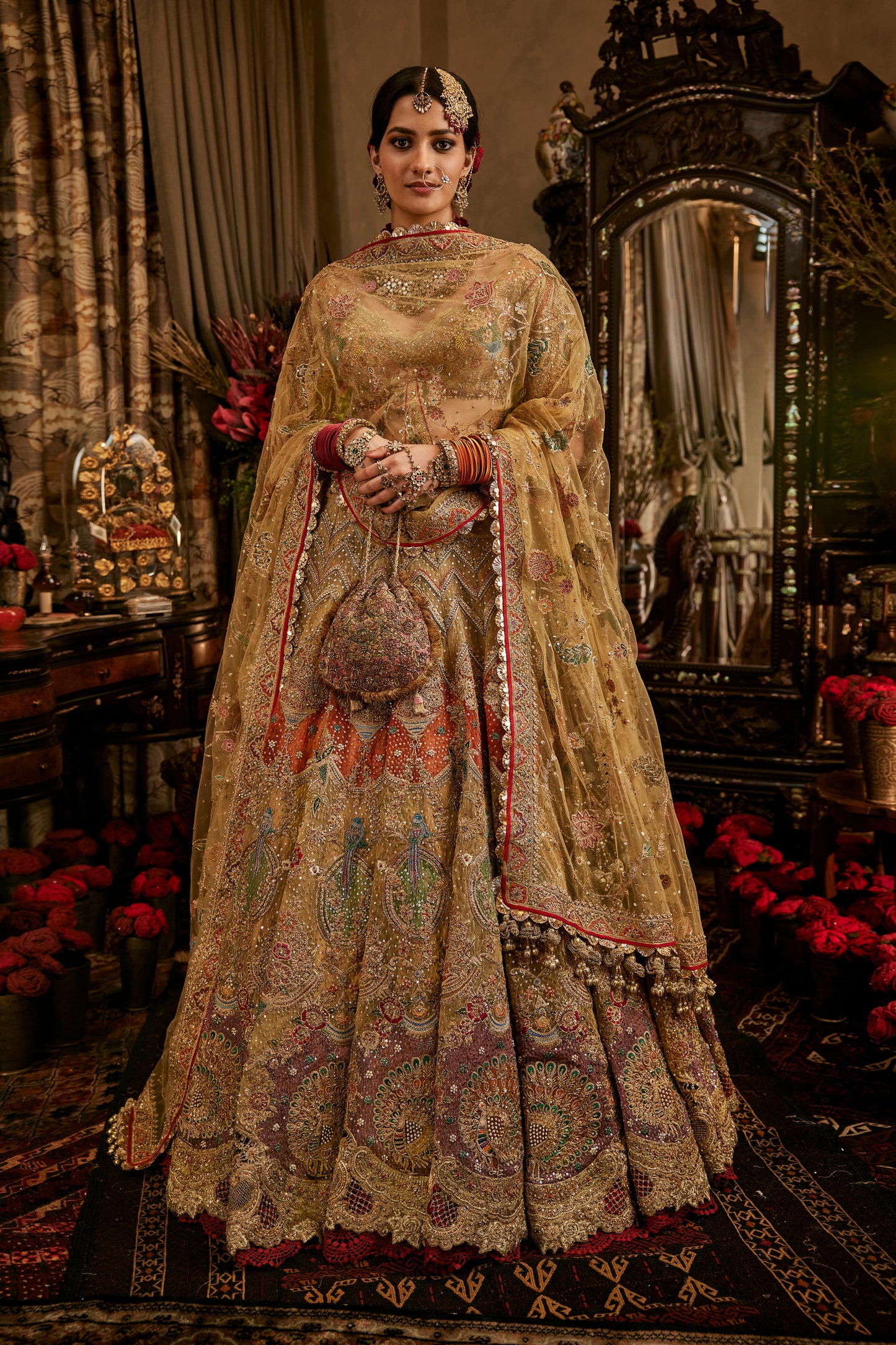 Mustard Gold Tulle Lehenga
