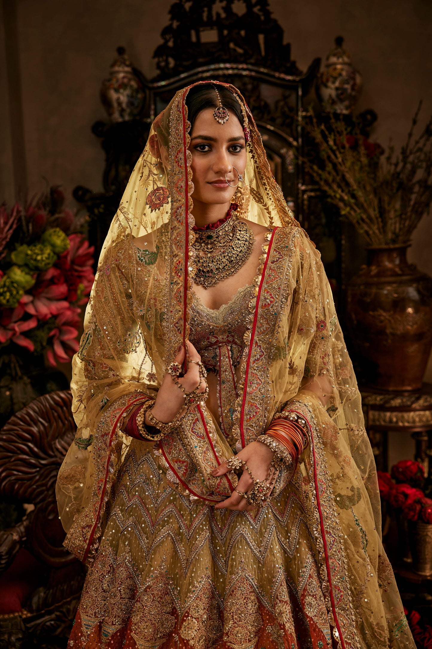 Mustard Gold Tulle Lehenga