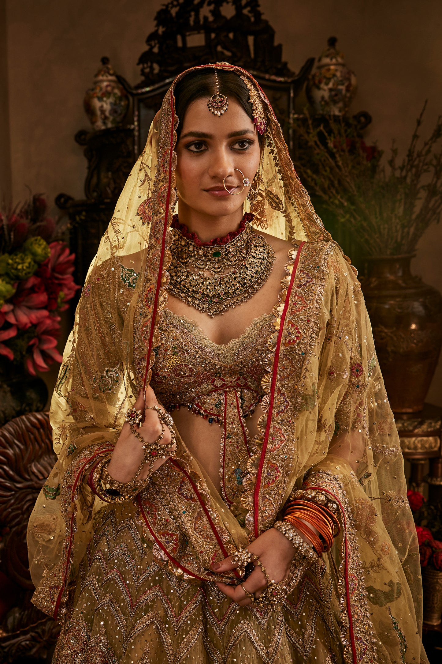 Mustard Gold Tulle Lehenga