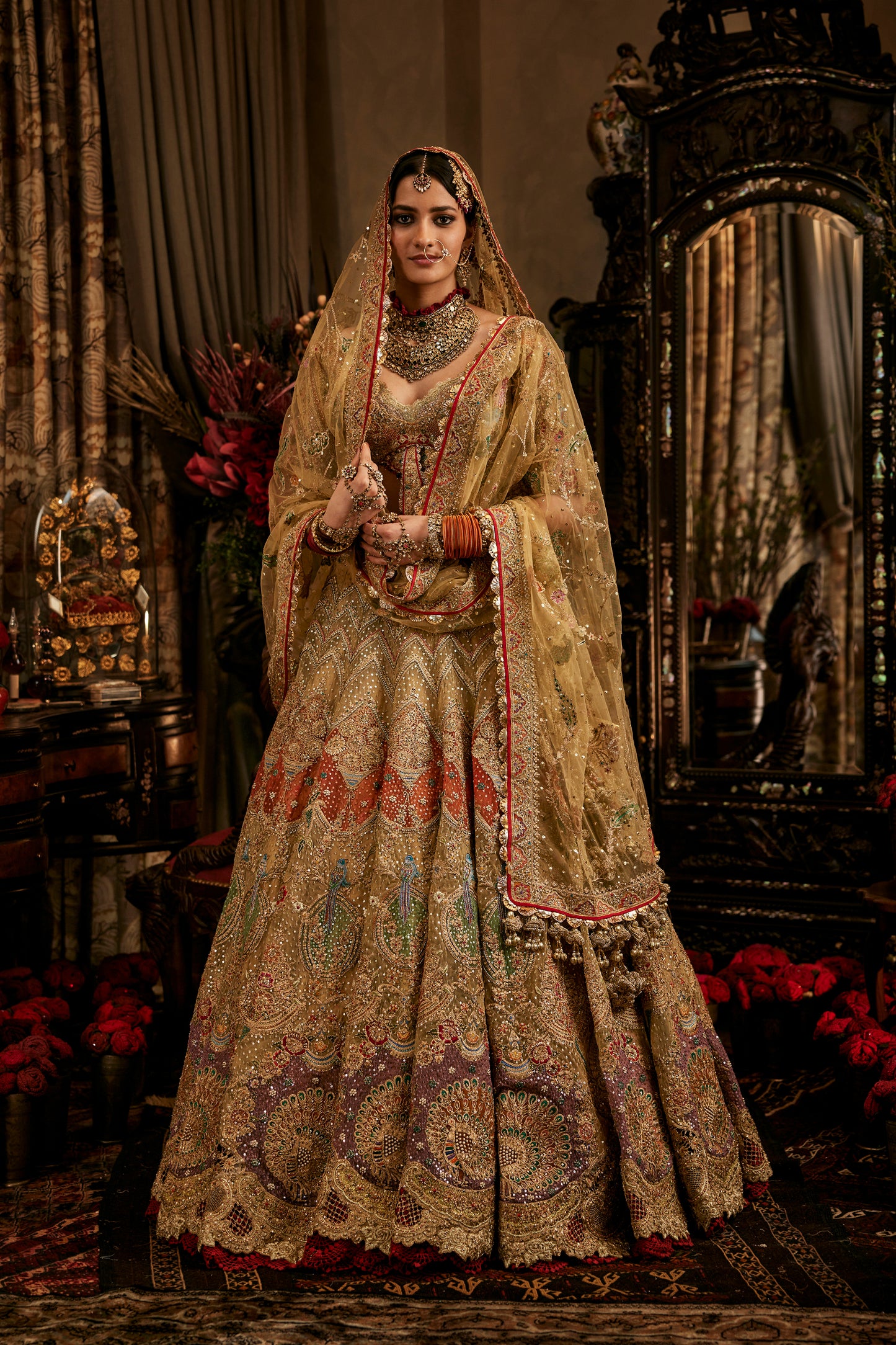 Mustard Gold Tulle Lehenga