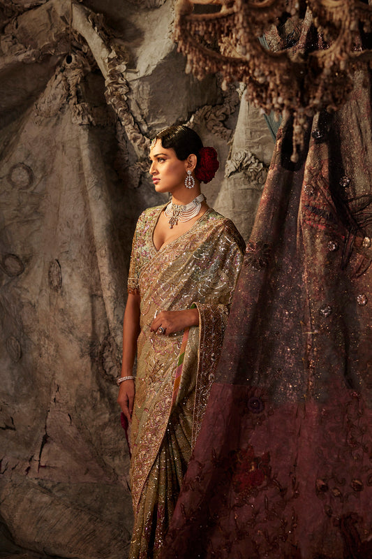 Pale Pistachio Green Tulle Saree