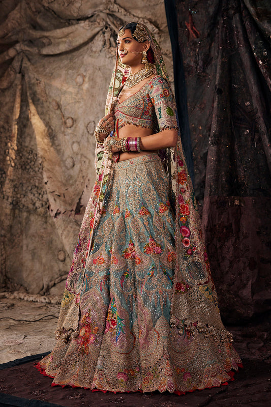 Pale Frosted Blue Tulle Lehenga