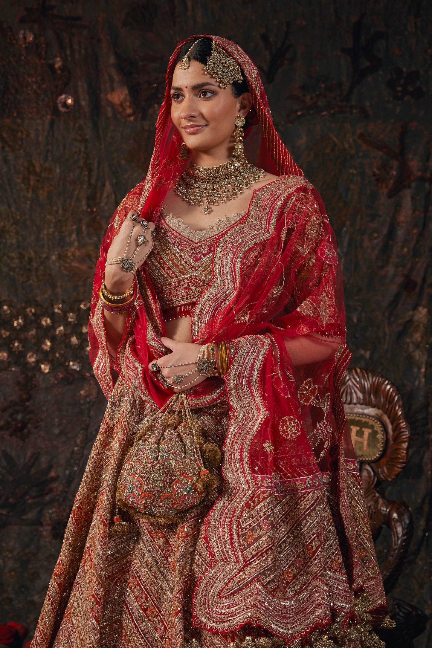 An Earthy Red Silk Lehenga
