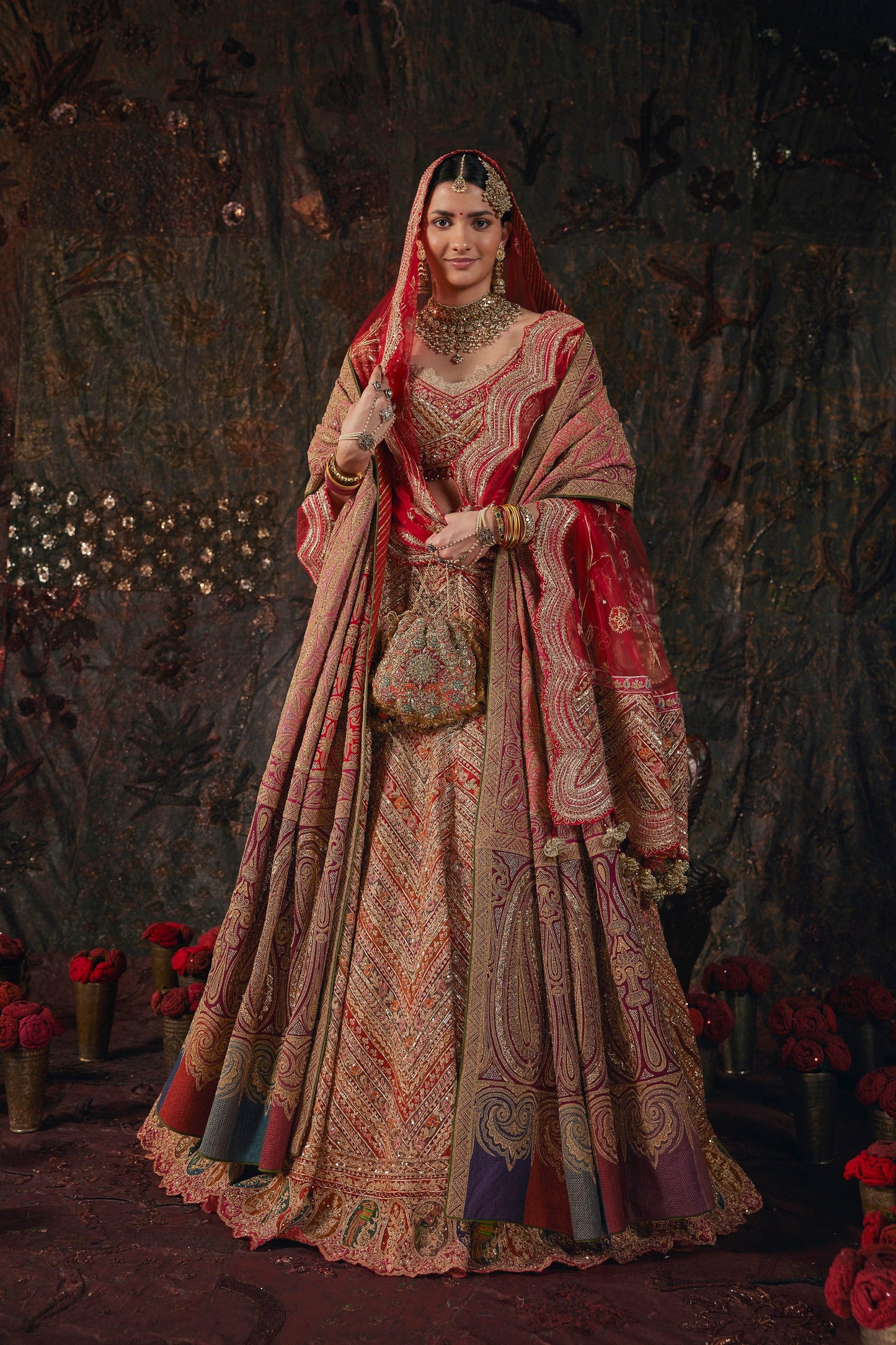 An Earthy Red Silk Lehenga