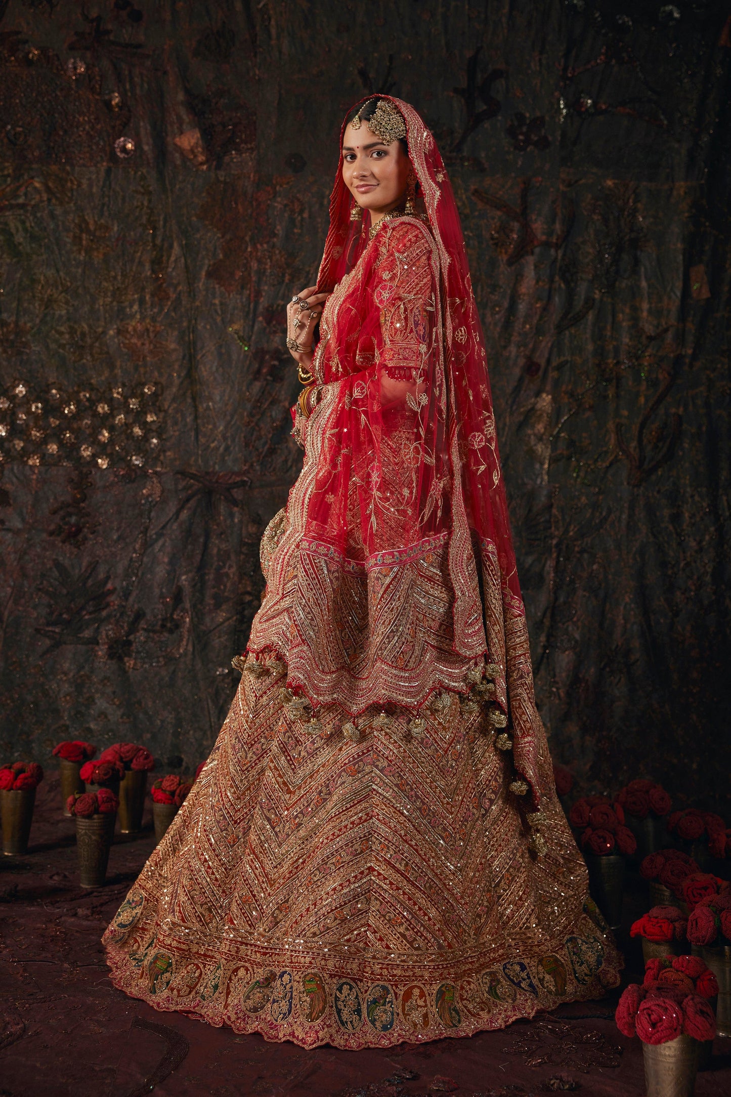 An Earthy Red Silk Lehenga
