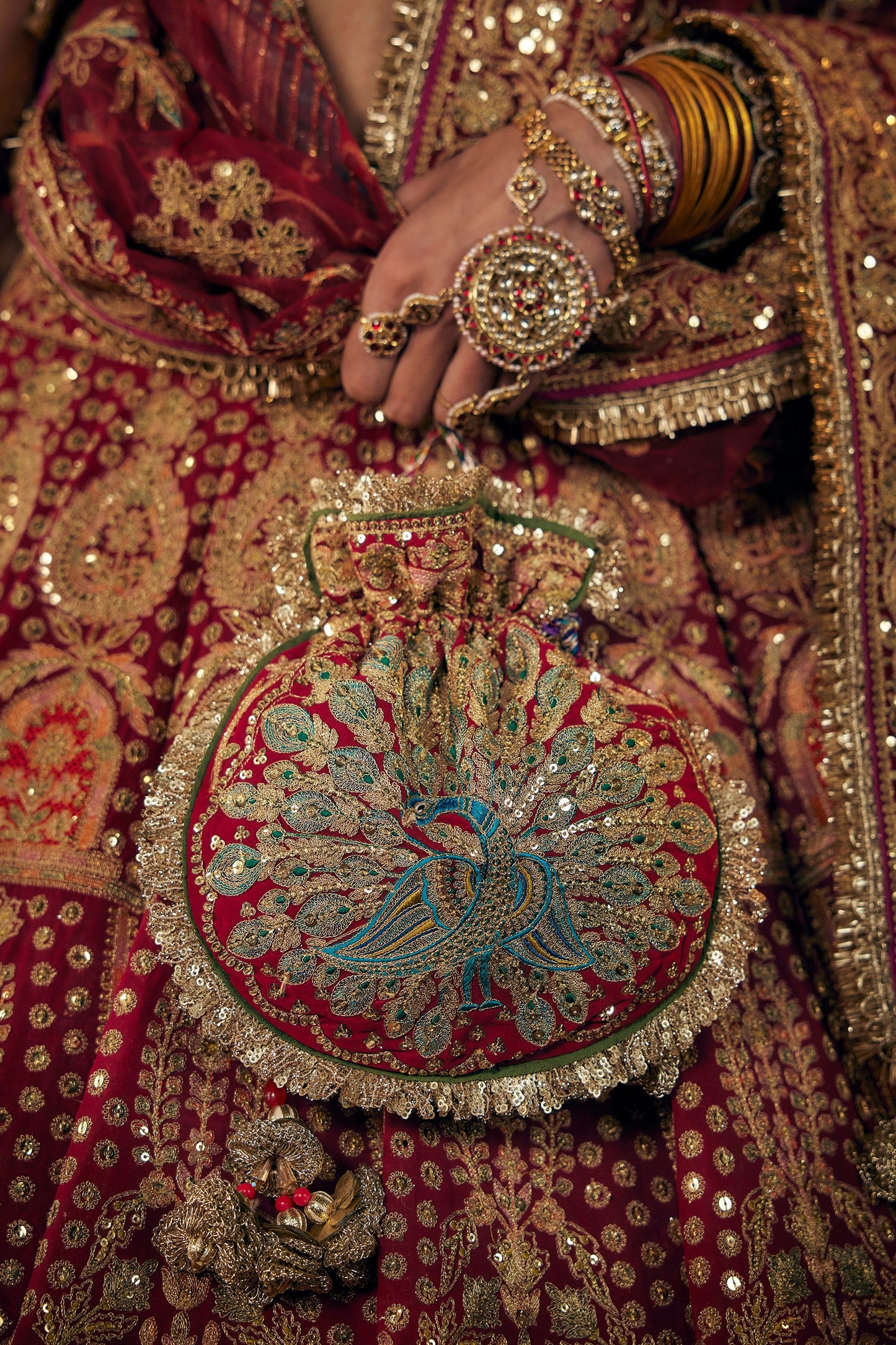 Garnet Red Mughal Inlay Lehenga