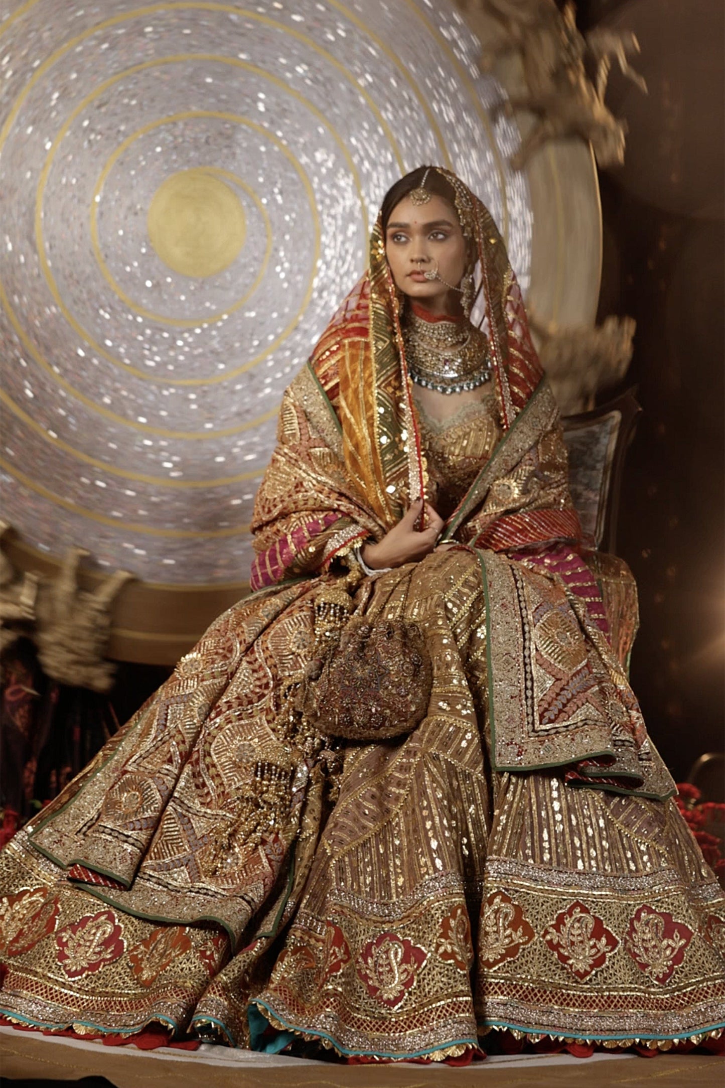 Burnished Gold Chevron Lehenga Set