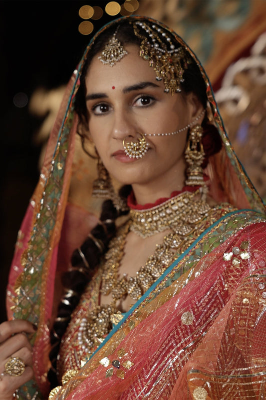 Deep Red and Gold Gota Kalidar Set