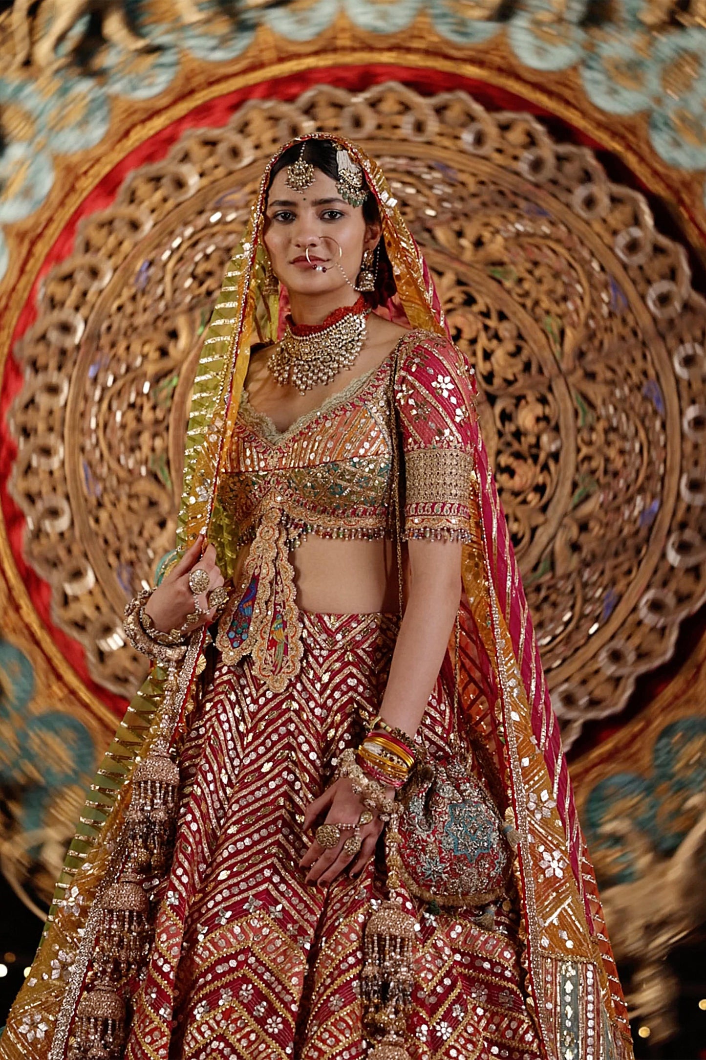 Multicolour Chevron Lehenga Set