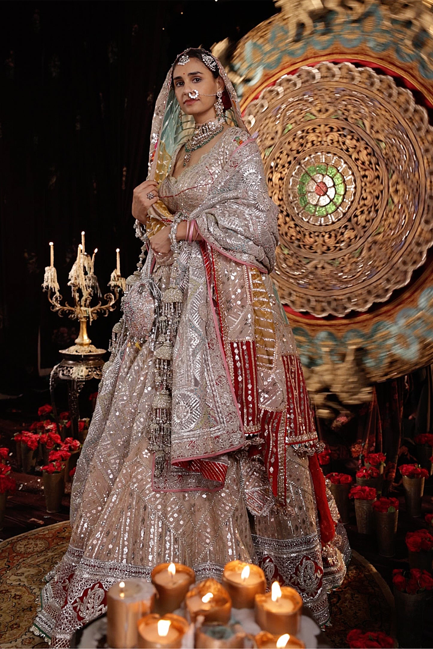 Silver Chevron Lehenga Set