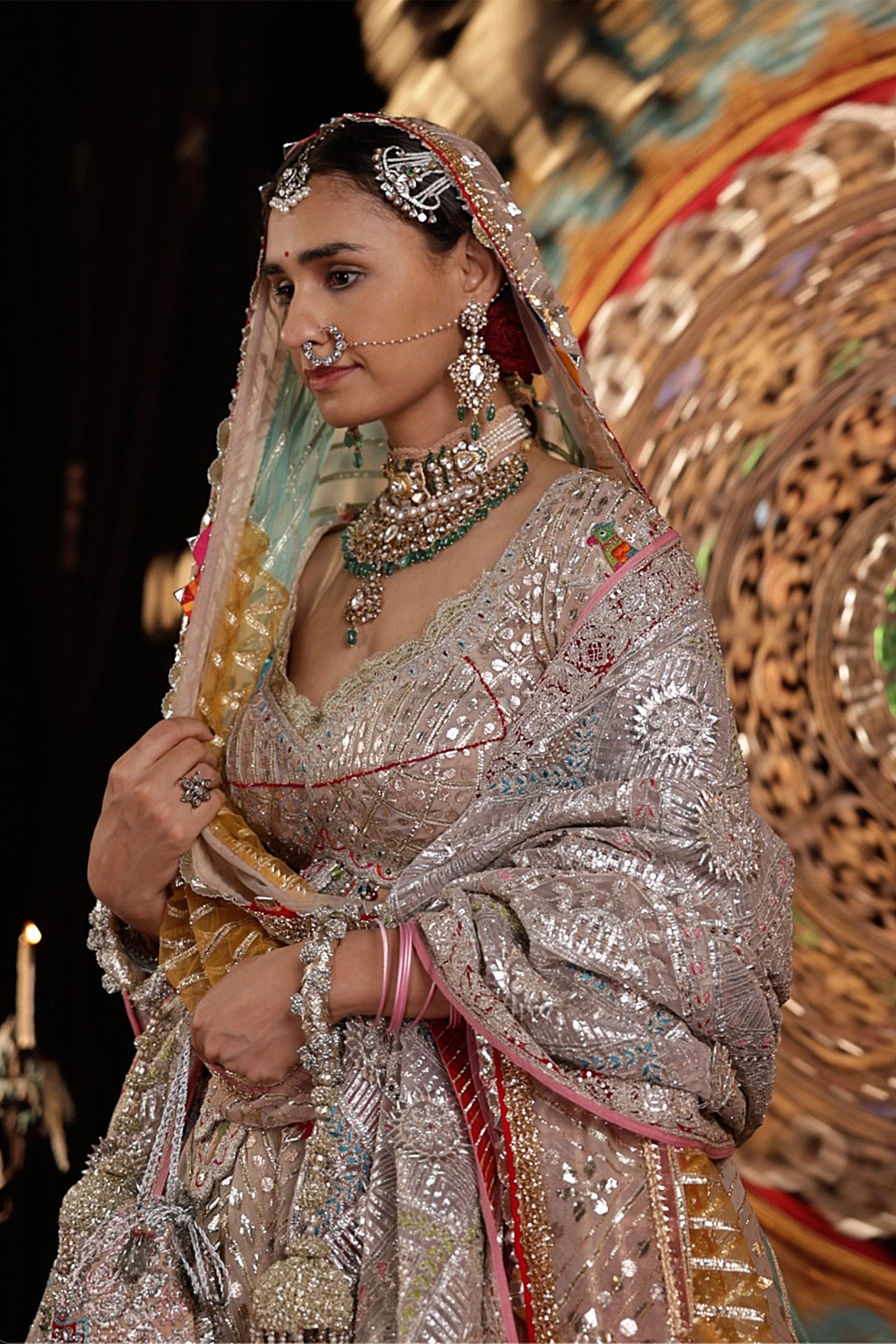 Silver Chevron Lehenga Set