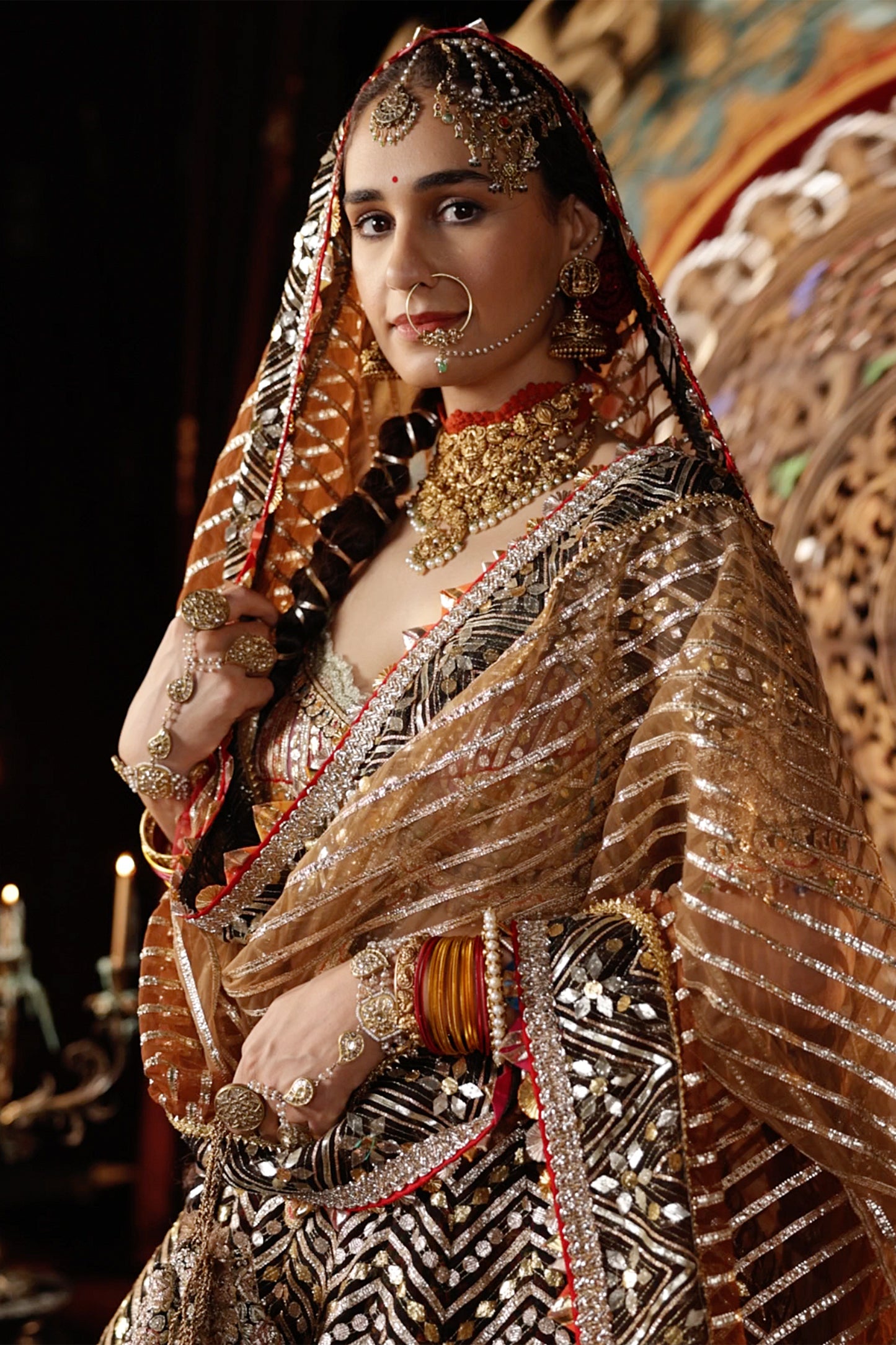 Black and Gold Chevron Lehenga Set