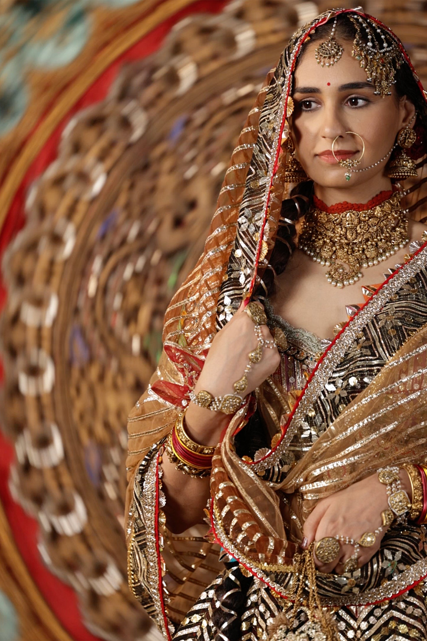 Black and Gold Chevron Lehenga Set