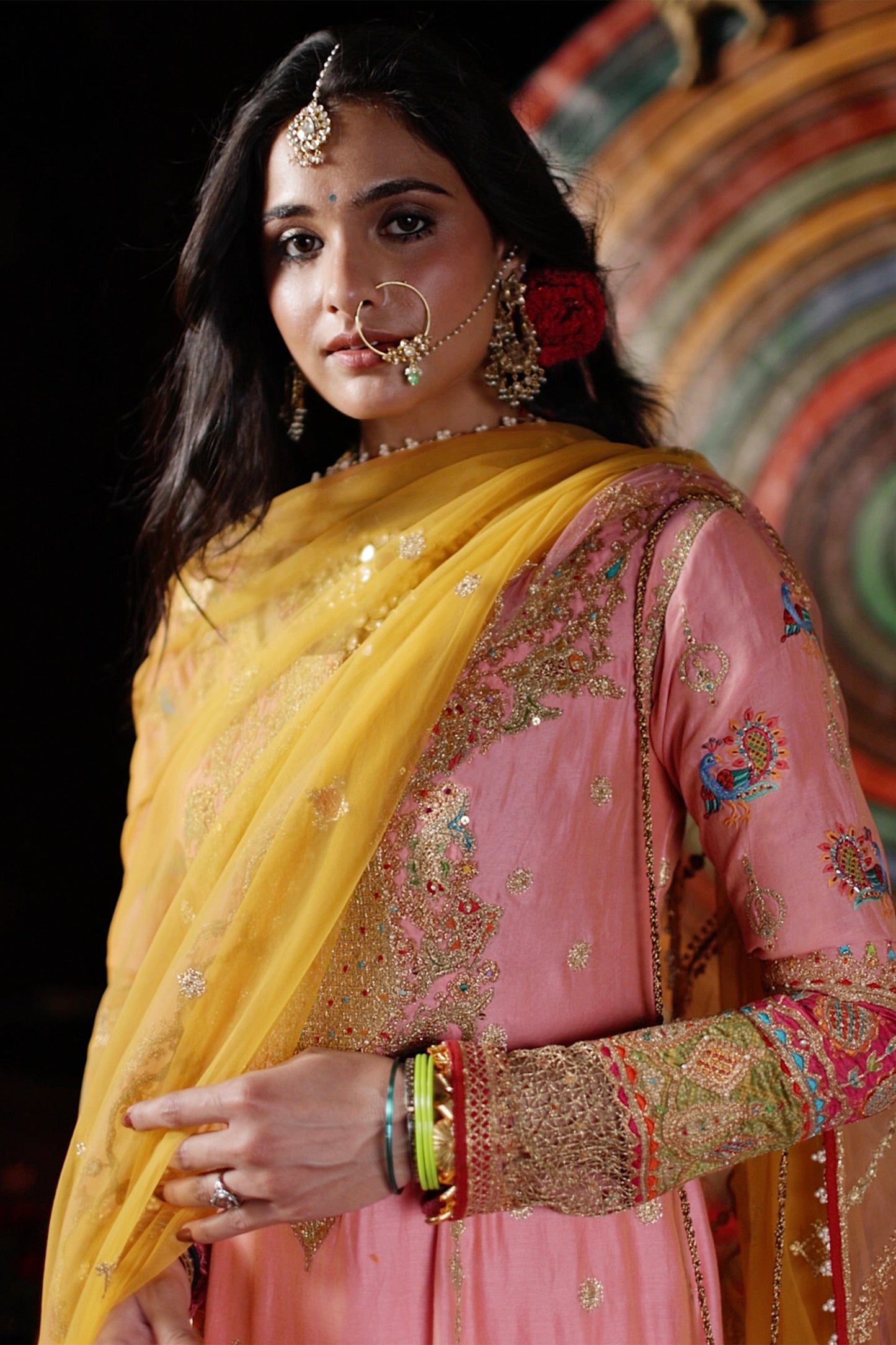 Peach Pink Tulle Kalidar Kurta Set