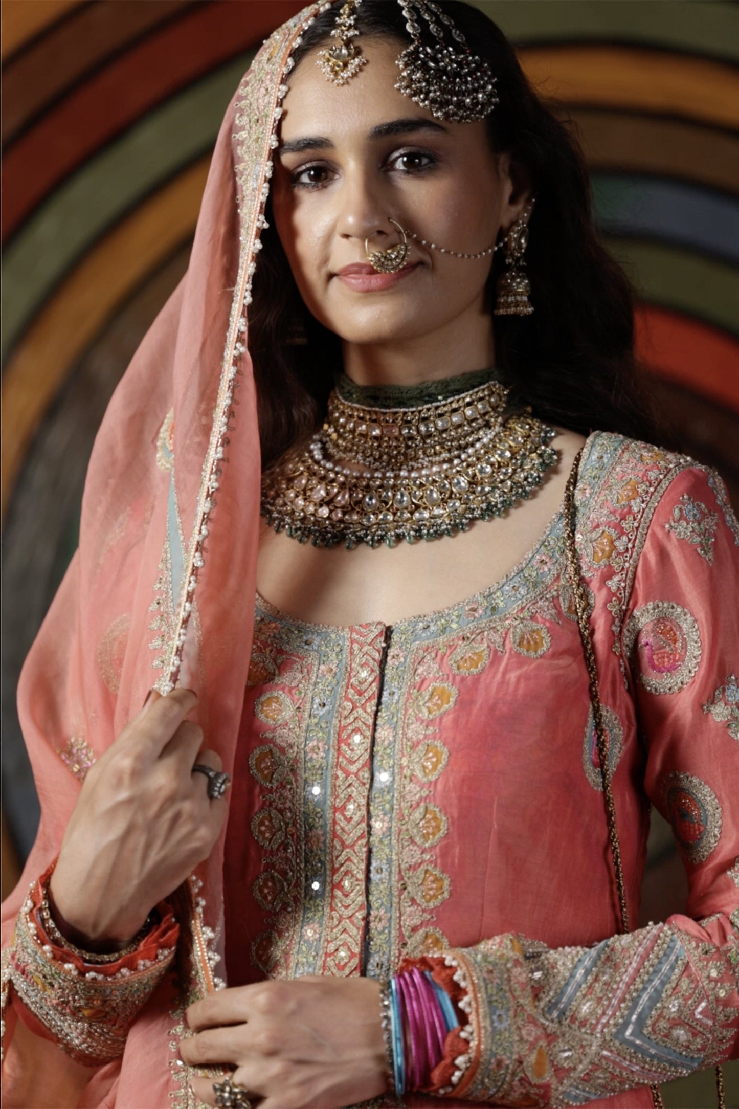 Peach Pink Silk Kurta Set