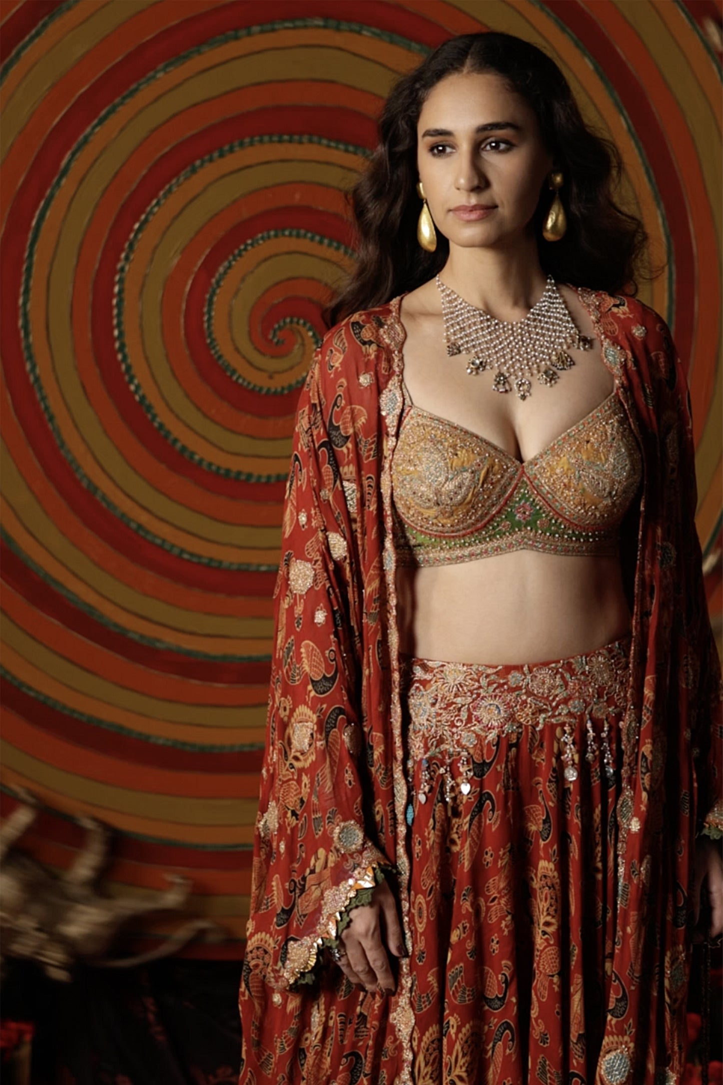 Maroon Vintage Print Kaftan Jacket