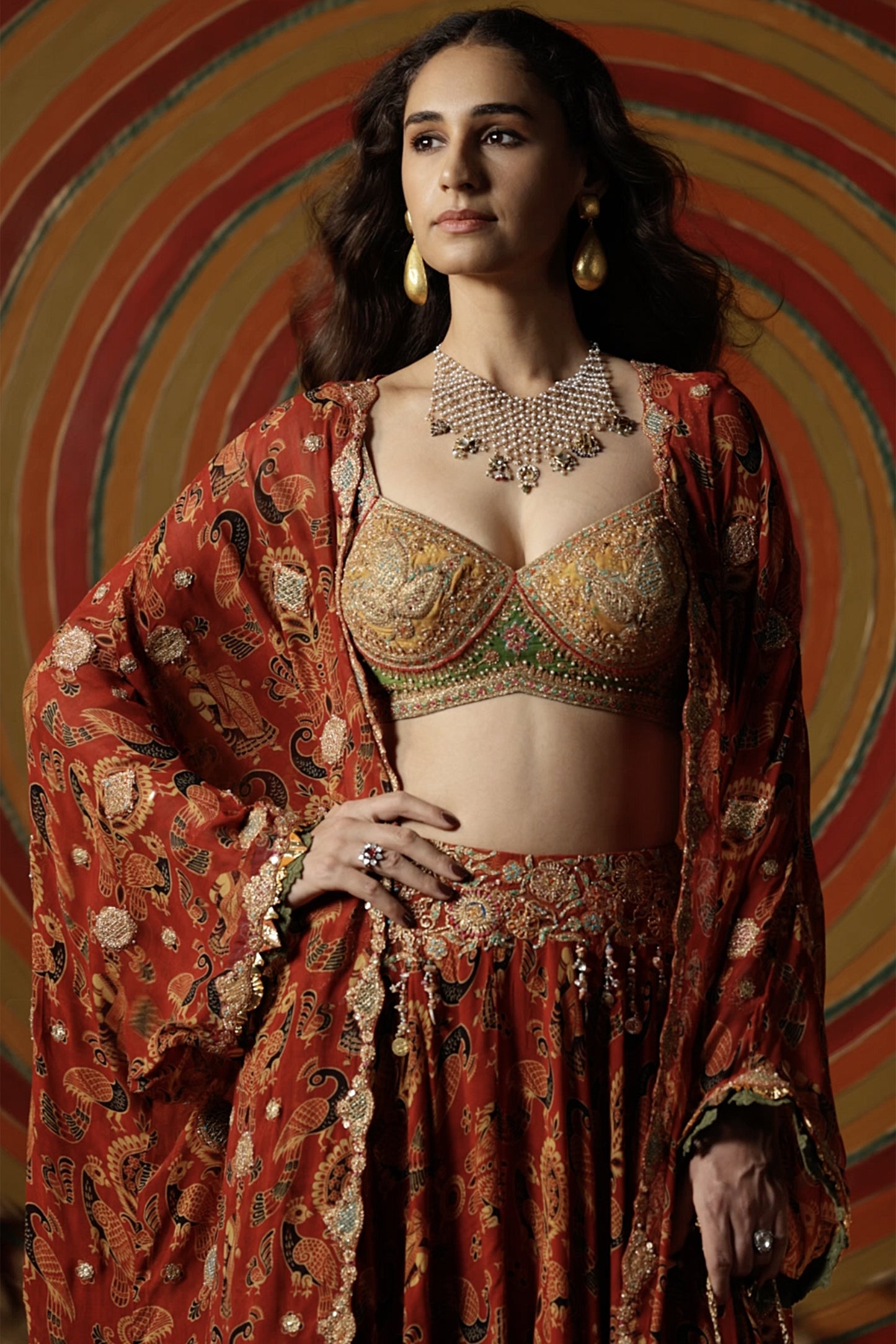 Maroon Vintage Print Kaftan Jacket