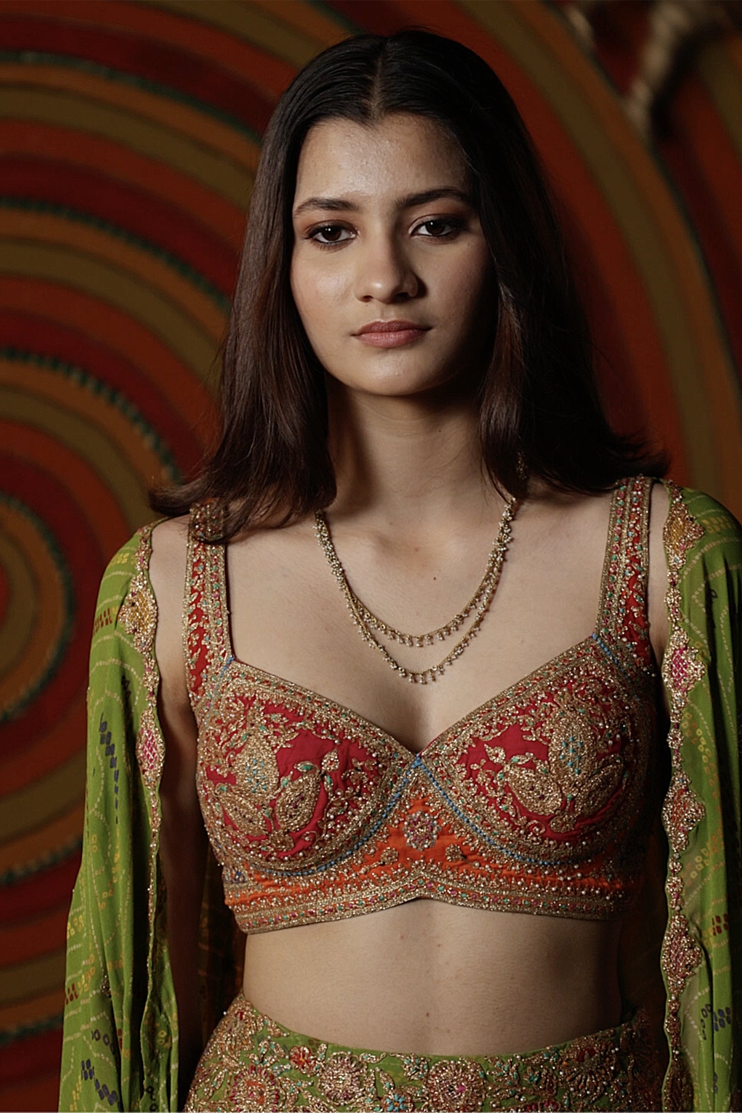 Green Bandhej Kaftan Jacket