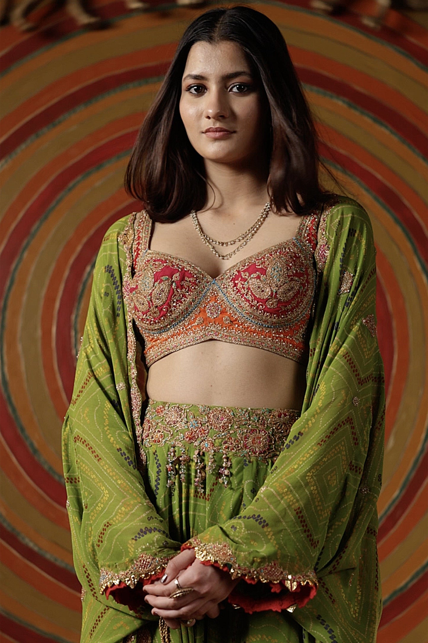 Green Bandhej Kaftan Jacket