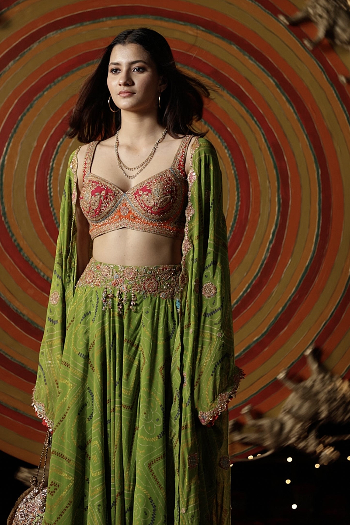 Green Bandhej Kaftan Jacket