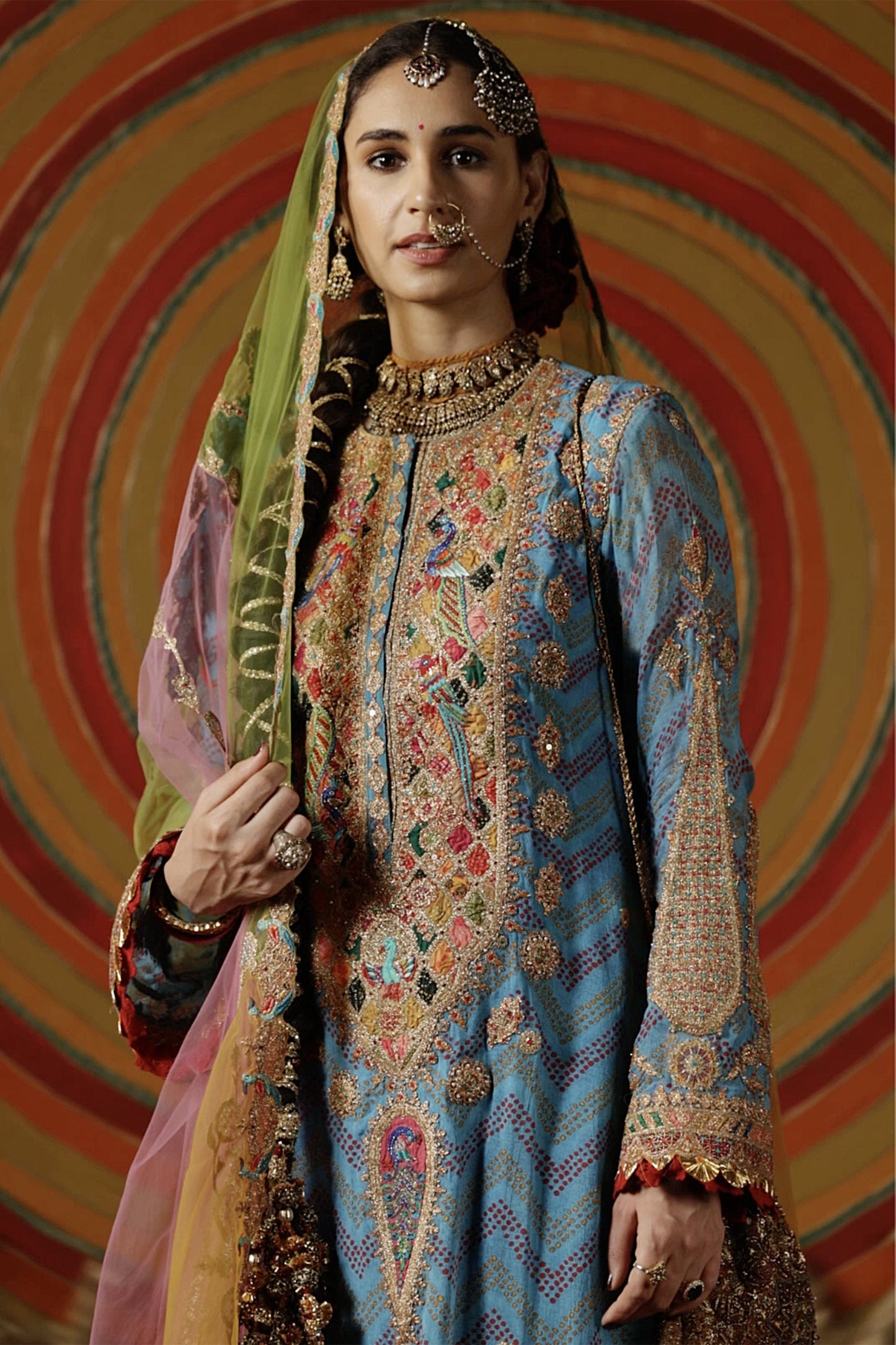 Turquoise Leheriya Kurta