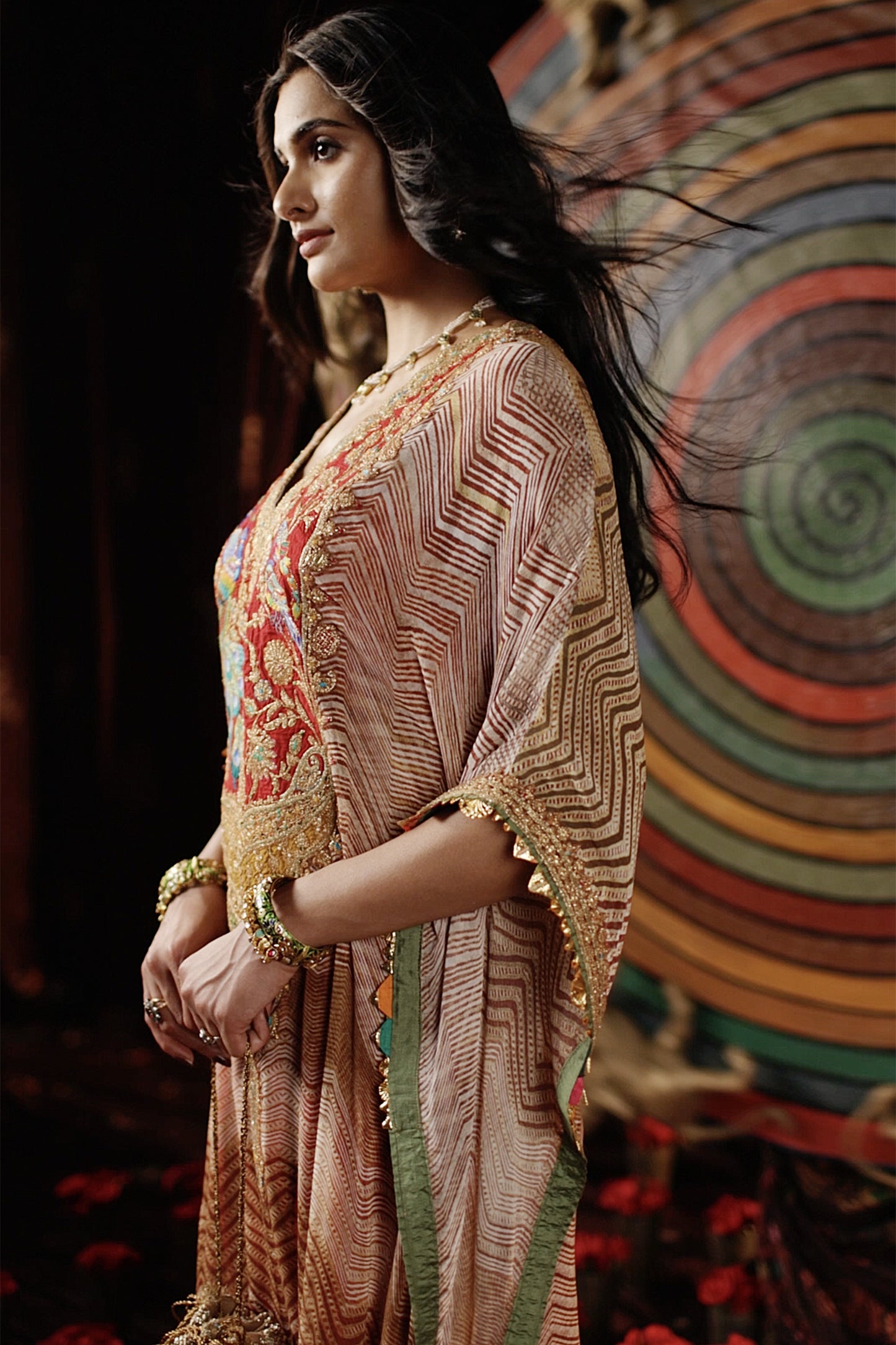 Beige Leheriya Kaftan