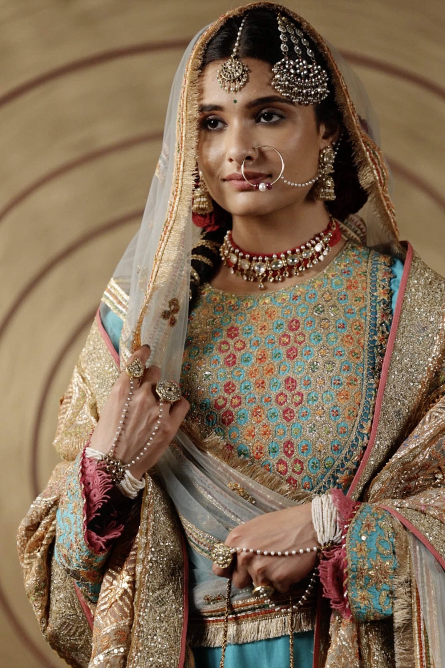 Turquoise Blue Blended Silk Gharara Set