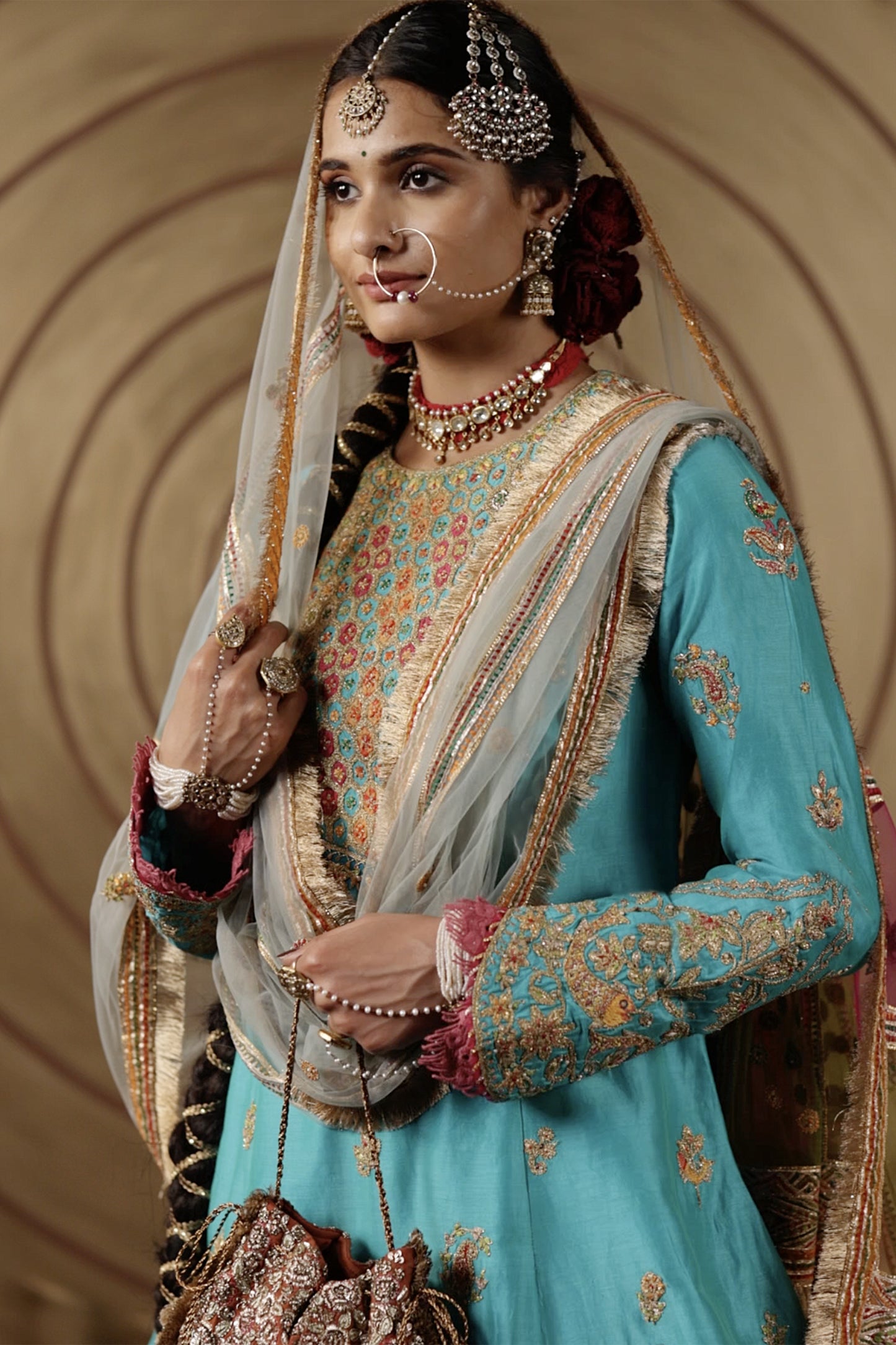 Turquoise Blue Blended Silk Gharara Set