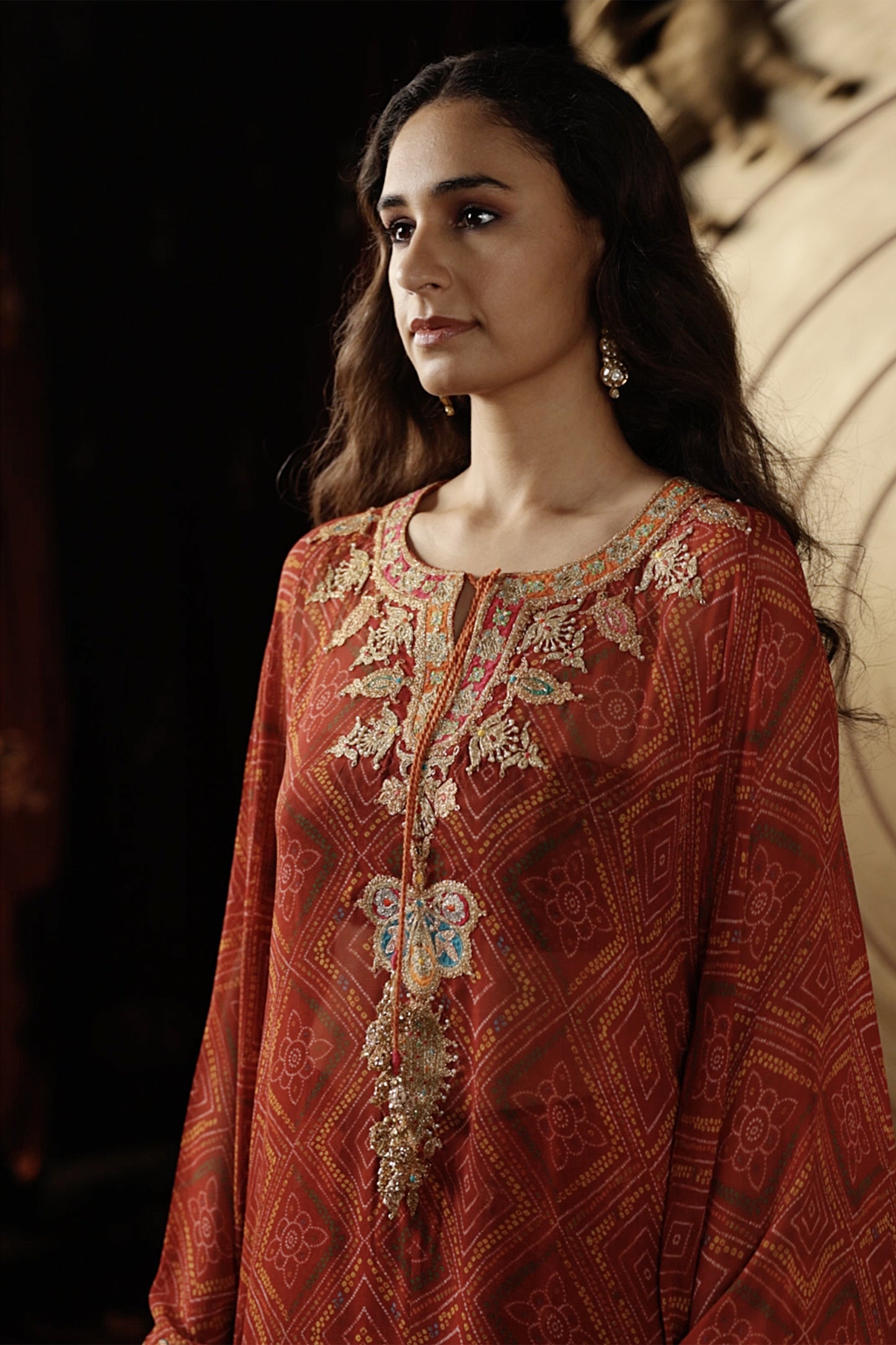 Maroon Bandhej Kaftan & Gharara