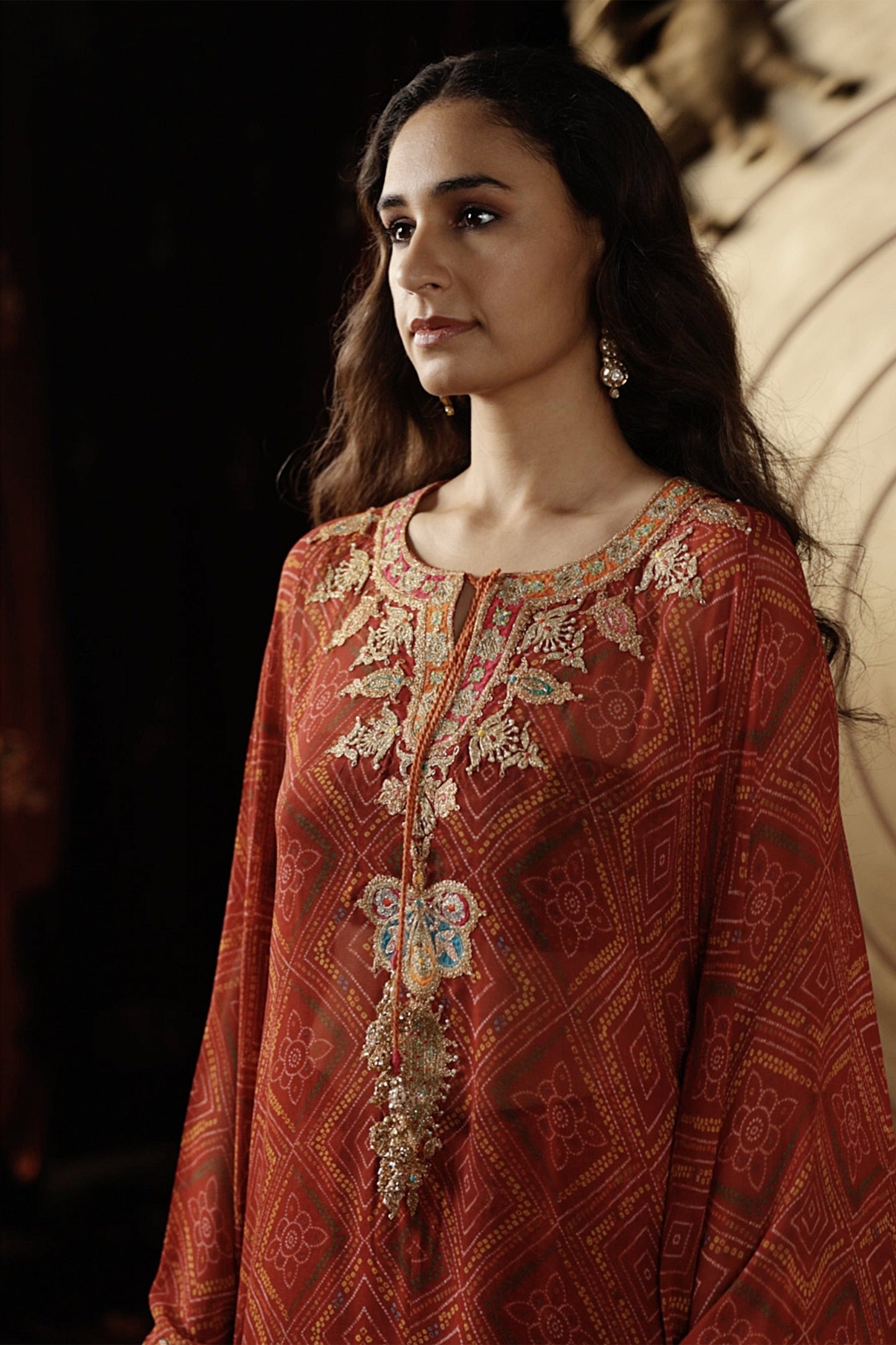 Maroon Bandhej Kaftan & Gharara