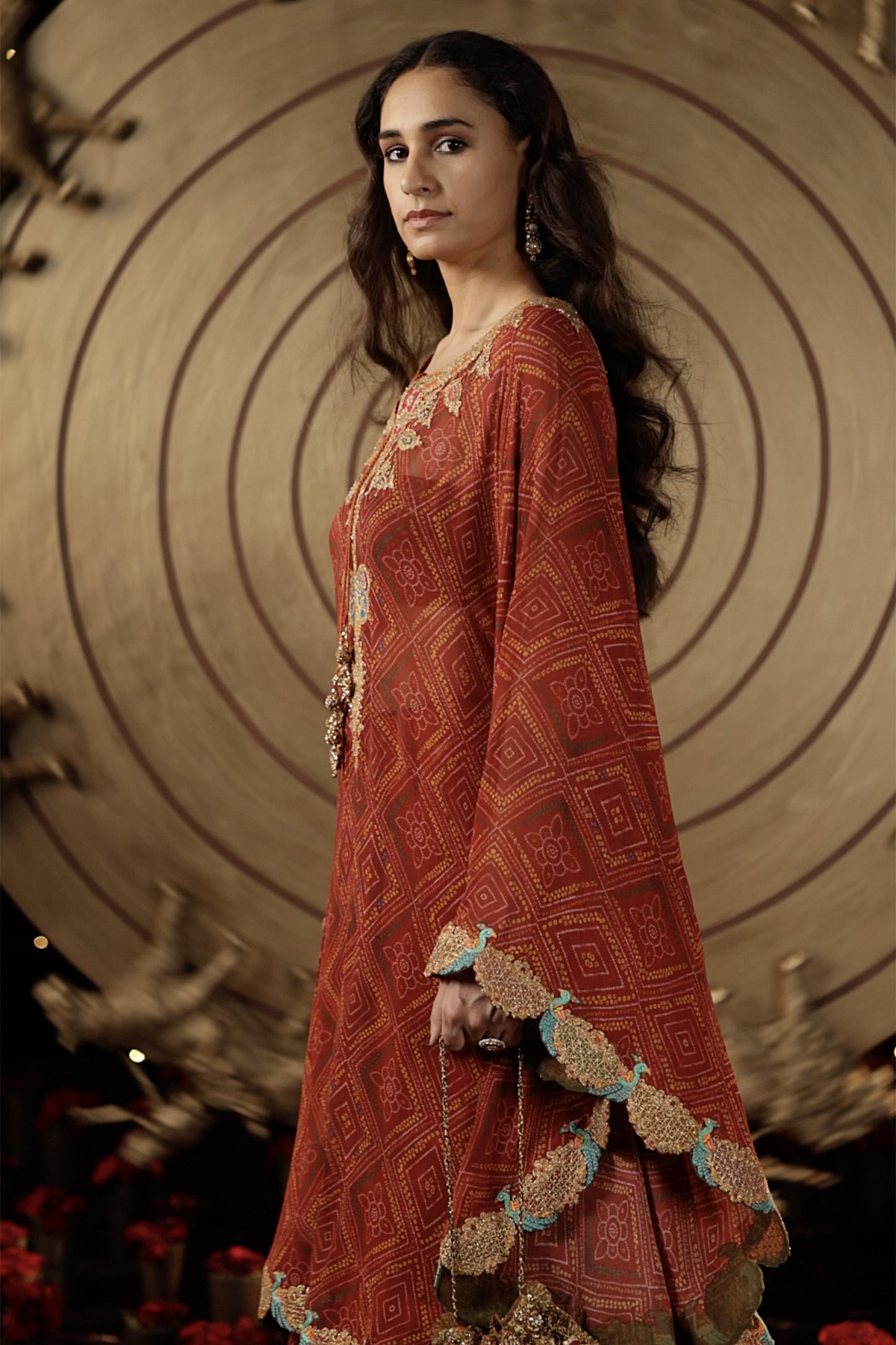 Maroon Bandhej Kaftan & Gharara