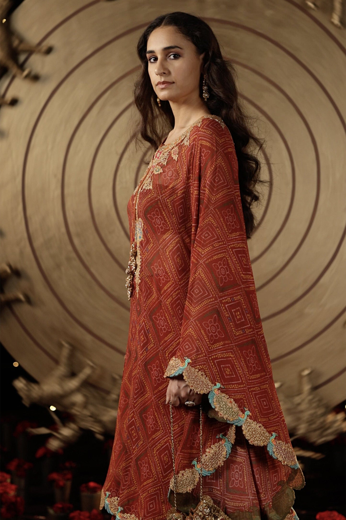 Maroon Bandhej Kaftan & Gharara