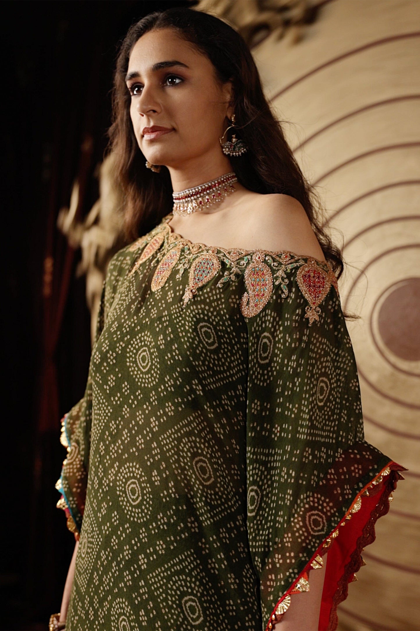 Deep Green Bandhej Kaftan & Sharara