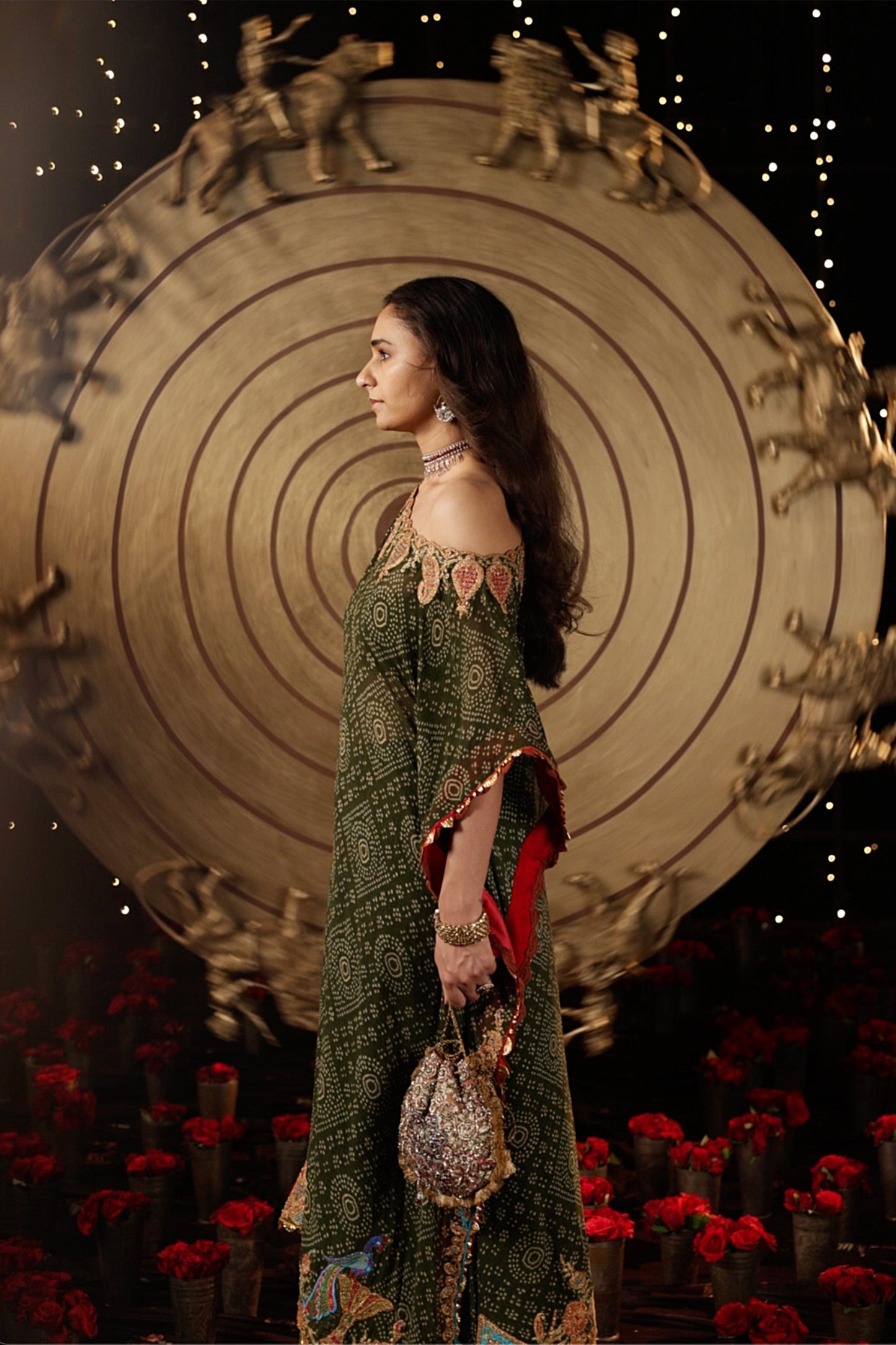 Deep Green Bandhej Kaftan & Sharara