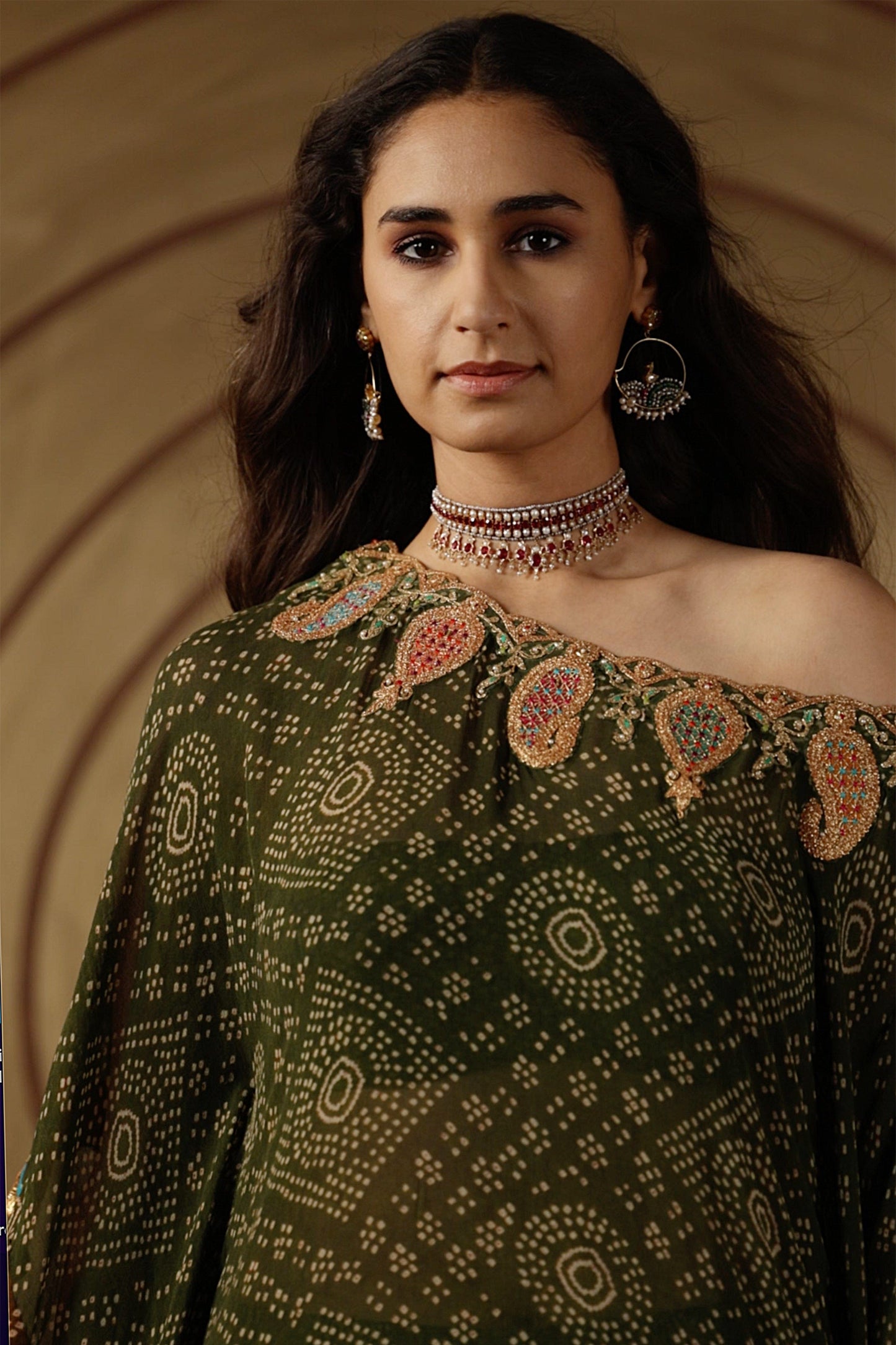 Deep Green Bandhej Kaftan & Sharara